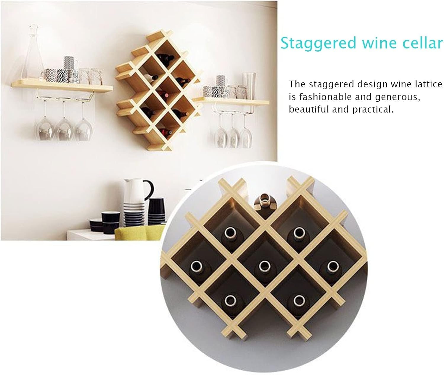 Suuim Wall Shelves - Floating Wine Rack with Glass Holder