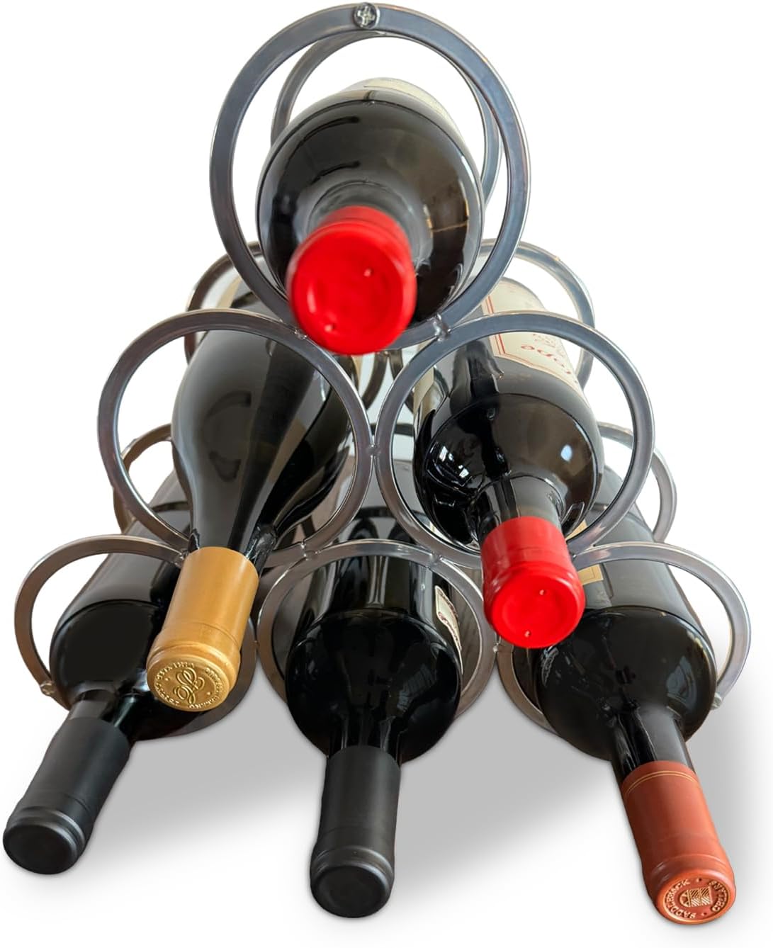 Lilys Home Countertop Wine Rack - 6 Bottle Holder Freestanding Elegant Kitchen Storage