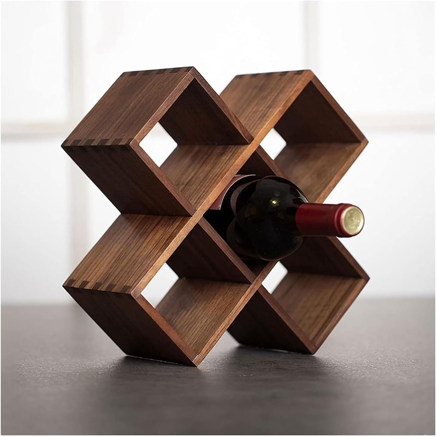 BESNUT 5 Bottle Wine Rack Wooden Freestanding Storage Holder