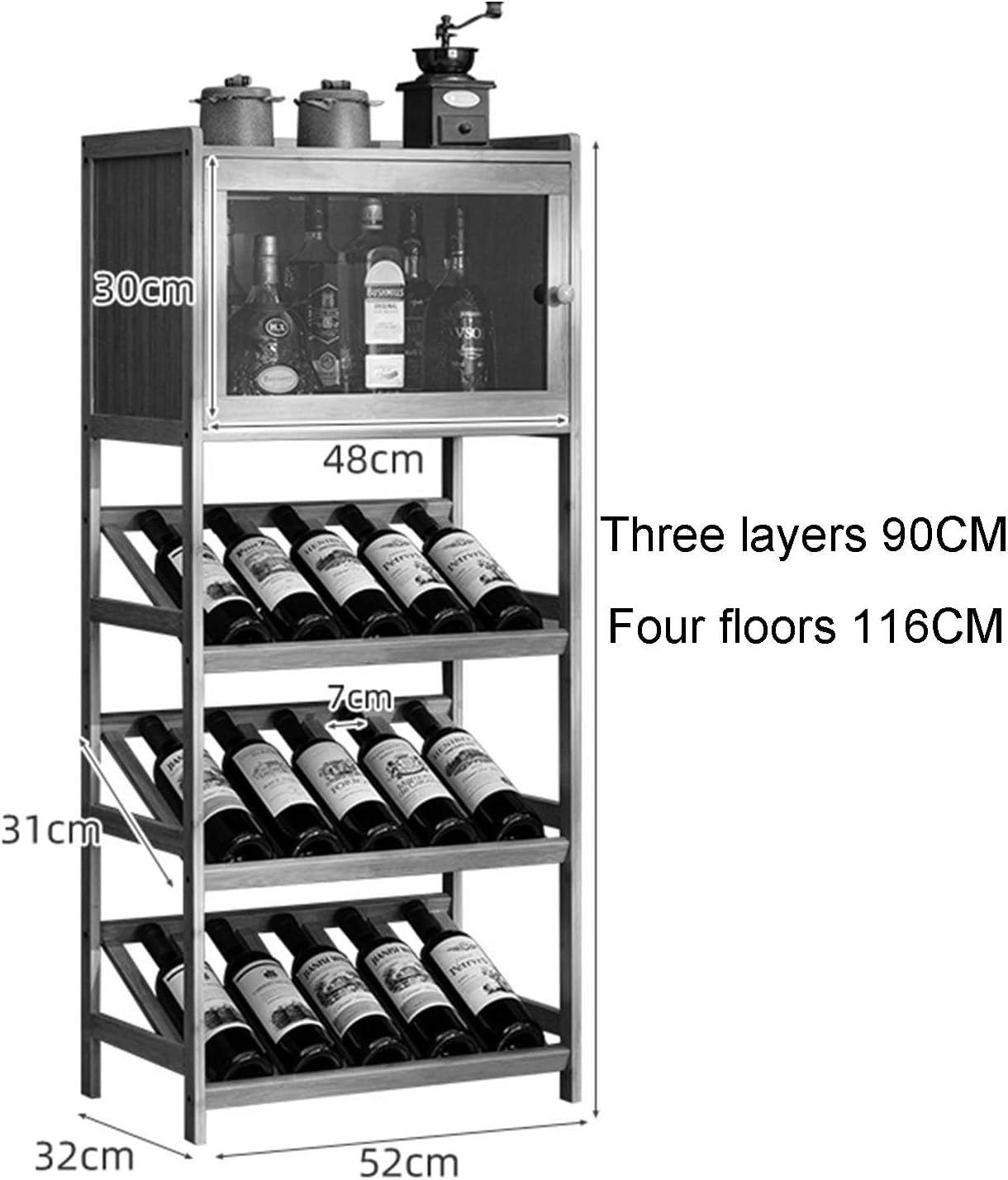 Wood Wine Bar Cabinet with Tabletop Storage Space-Saving Light Brown 52x30x90cm