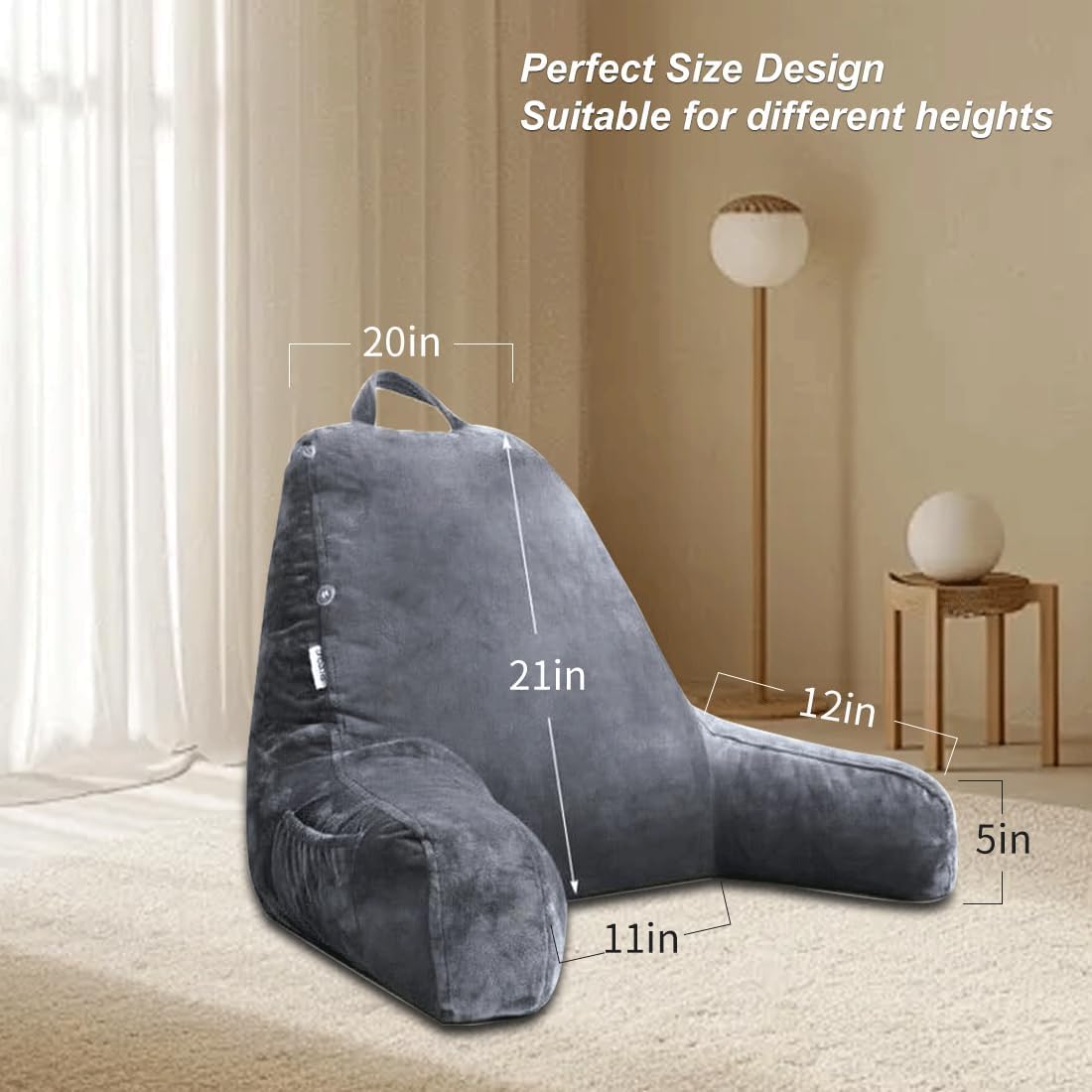 Reading Pillow with Velvet Cover and Memory Foam Support