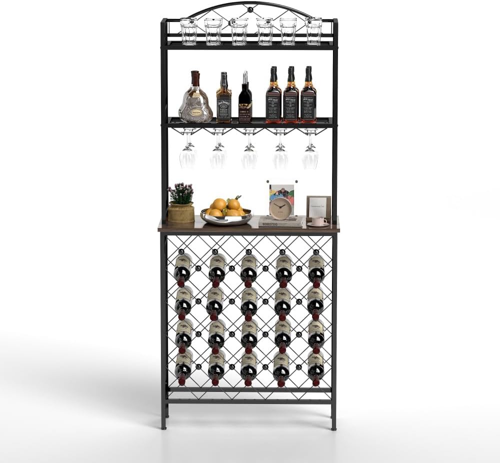 Industrial 3-Tier Wine Rack with Bar Table