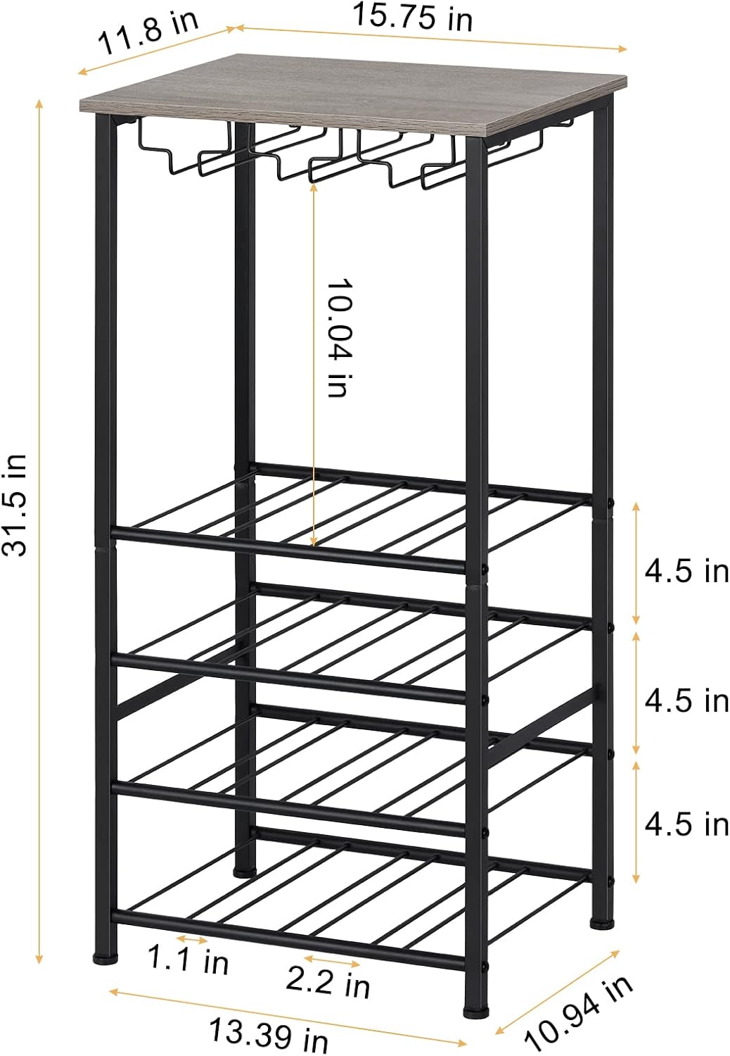 OYEAL Freestanding Wine Rack with 16 Bottle Capacity Gray Oak