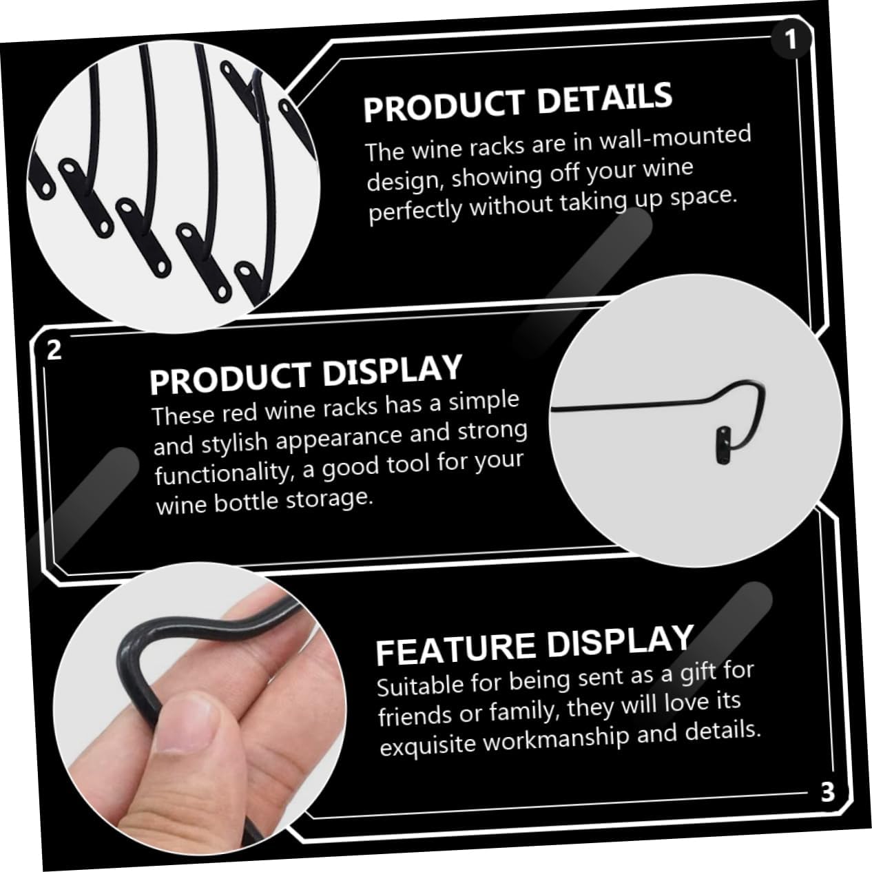 Sosoport 6Pcs Wall Mounted Iron Wine Racks