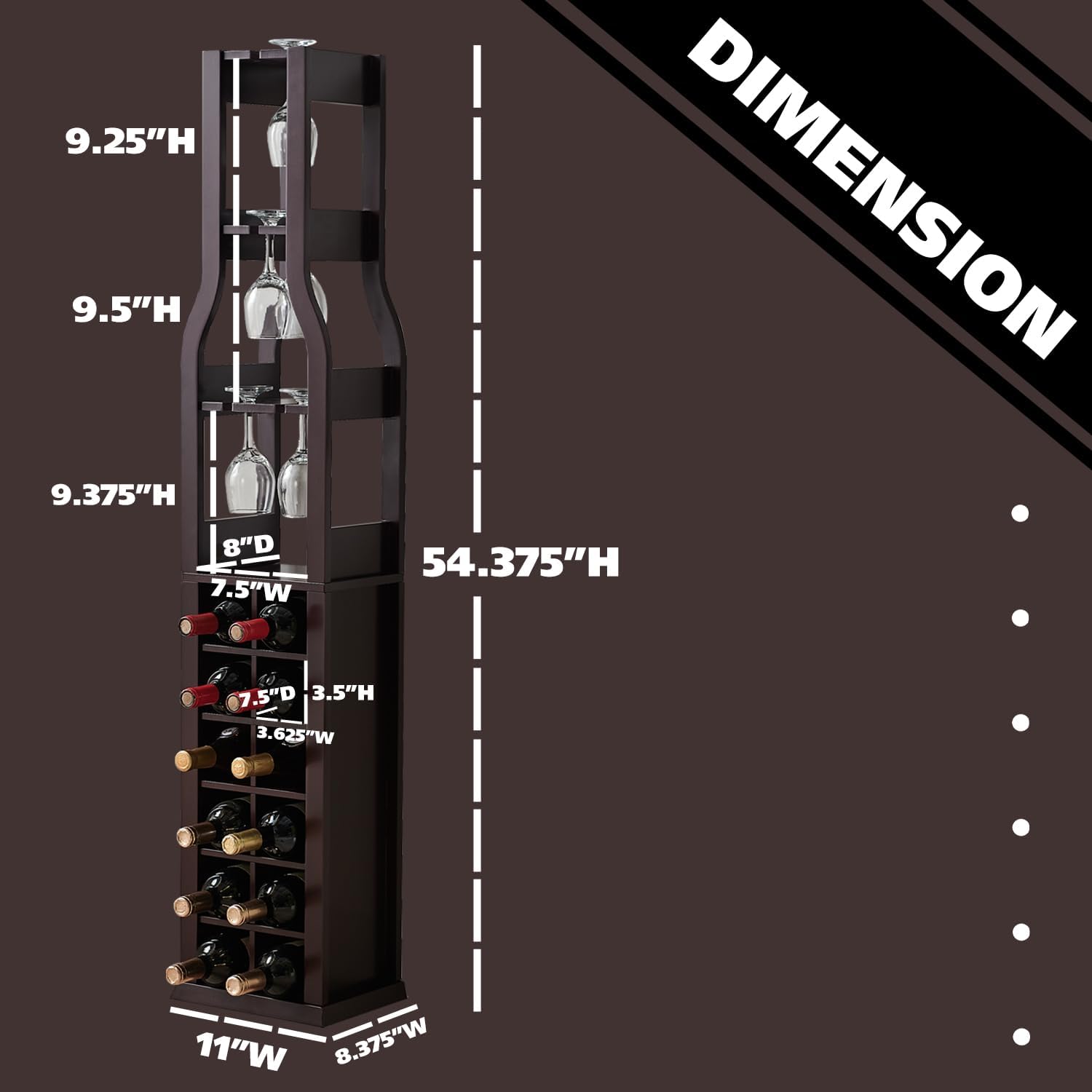 Kings Brand Granger Wine Rack - 12 Bottle Capacity - Dark Cherry