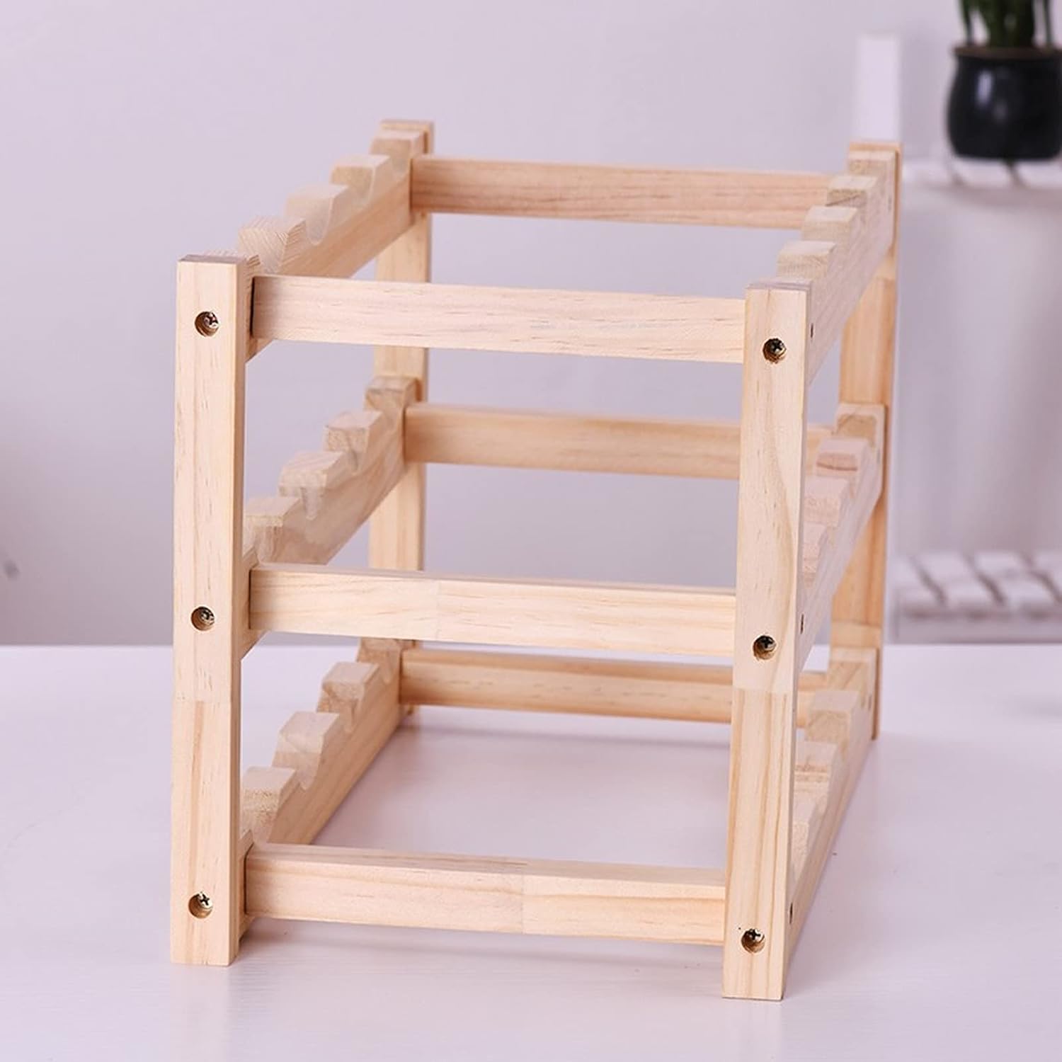 SYCARPET Stackable Solid Wood Wine Rack 3 Layers