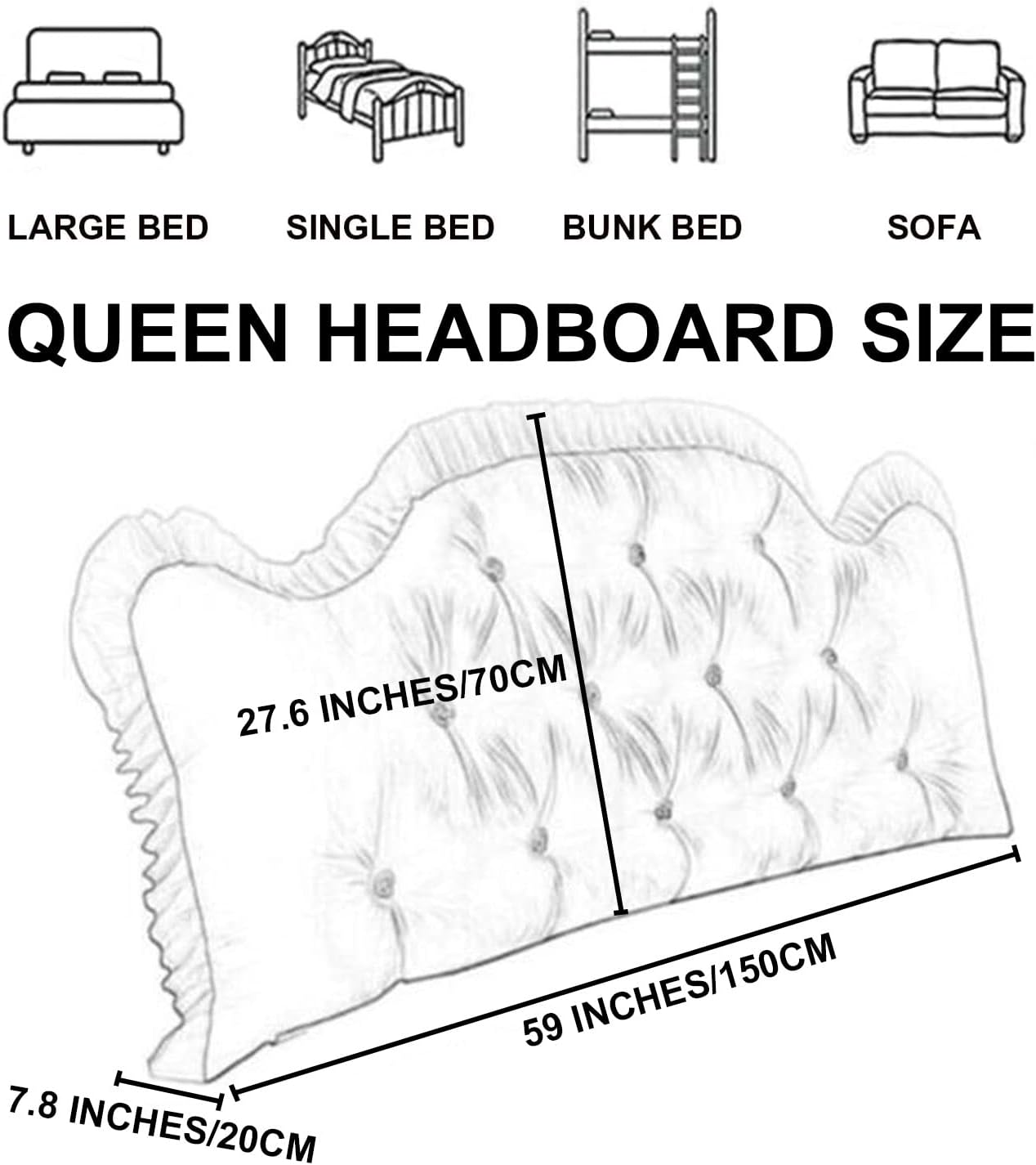 Wedge Headboard Pillow with Removable Cover Blue Queen 59 Inch