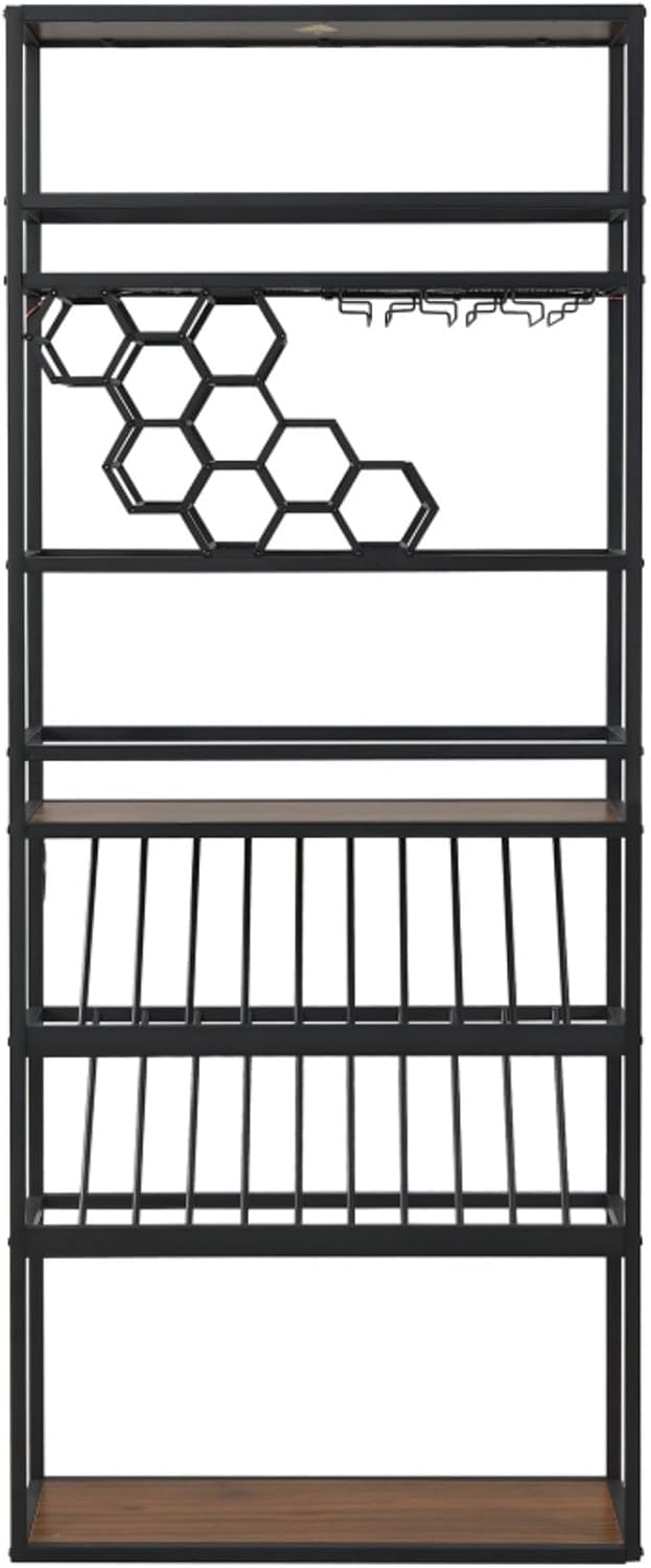 High Bar Wine Rack with LED Light 7-Layer Storage
