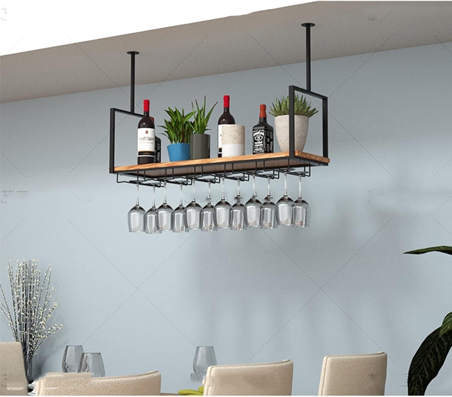 ZJDYDY Floating Ceiling Wine Glass Rack Wall Mounted Storage Shelf