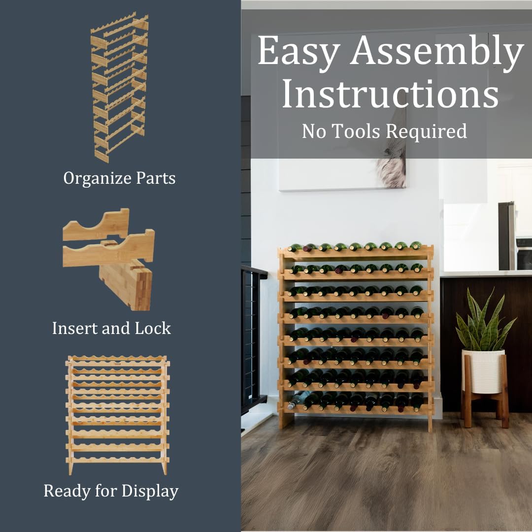 Wine Stack 72 Bottle Bamboo Freestanding Wine Rack
