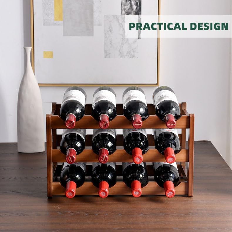 SCONVU 3-Tier Bamboo Wine Rack 12-Bottles