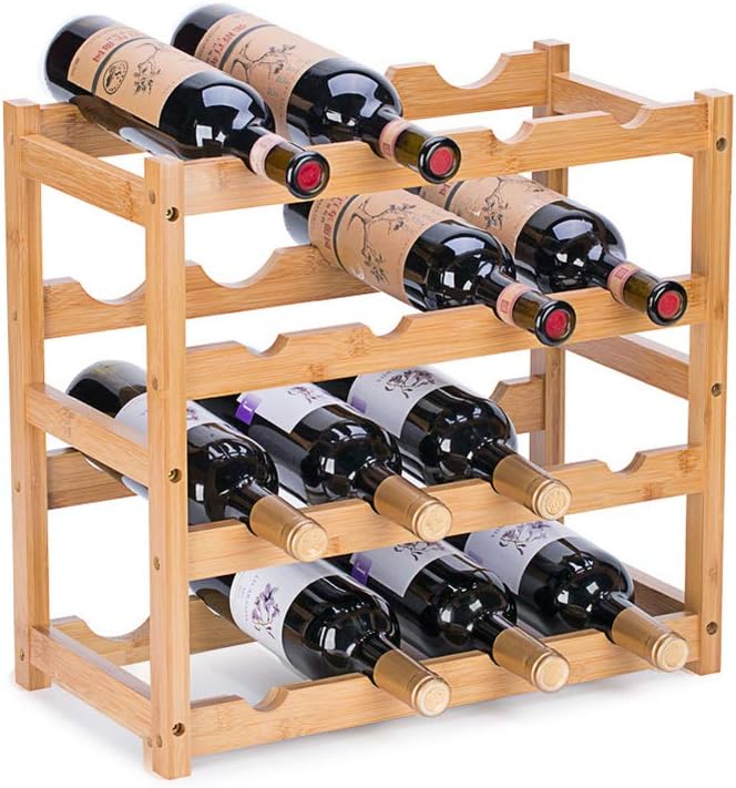 FOSTERSOURCE 4-Tier Bamboo Wine Rack 16-Bottle Holder