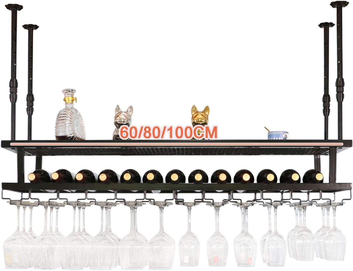 Industrial Hanging Wine Rack with 2-Layer Metal Design