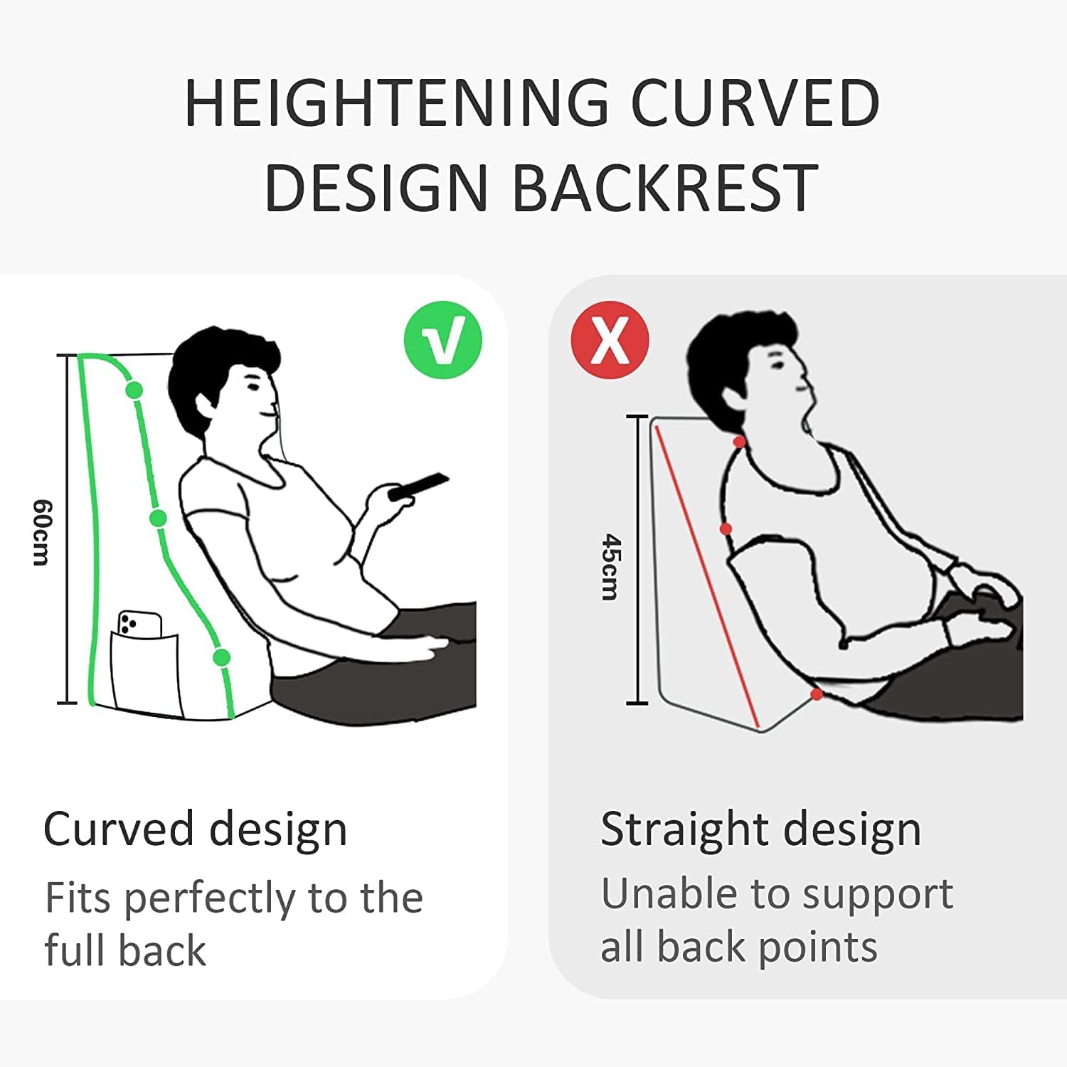 VERCART Reading Pillow with Curved Design