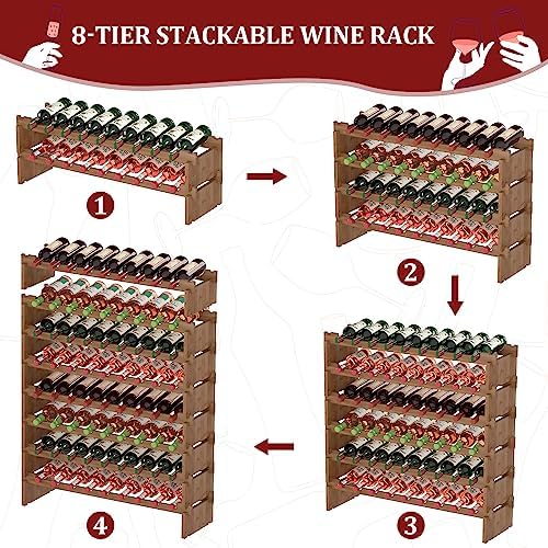 Domax 8 Tier Freestanding Wine Rack - 72 Bottle Capacity Bamboo Storage
