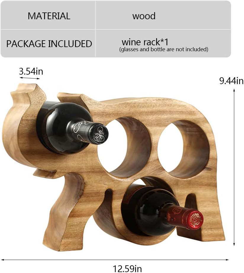 WAYUTO 4-Bottle Wooden Elephant Wine Rack Organizer Stand