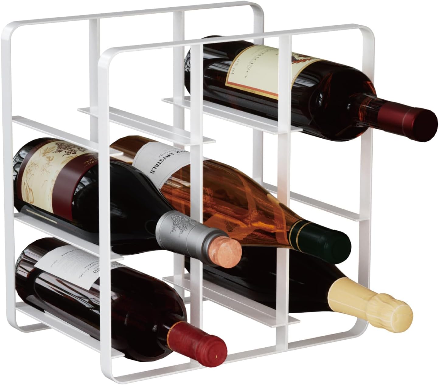 Buruis 9-Bottle Metal Wine Rack Freestanding No Assembly Required White