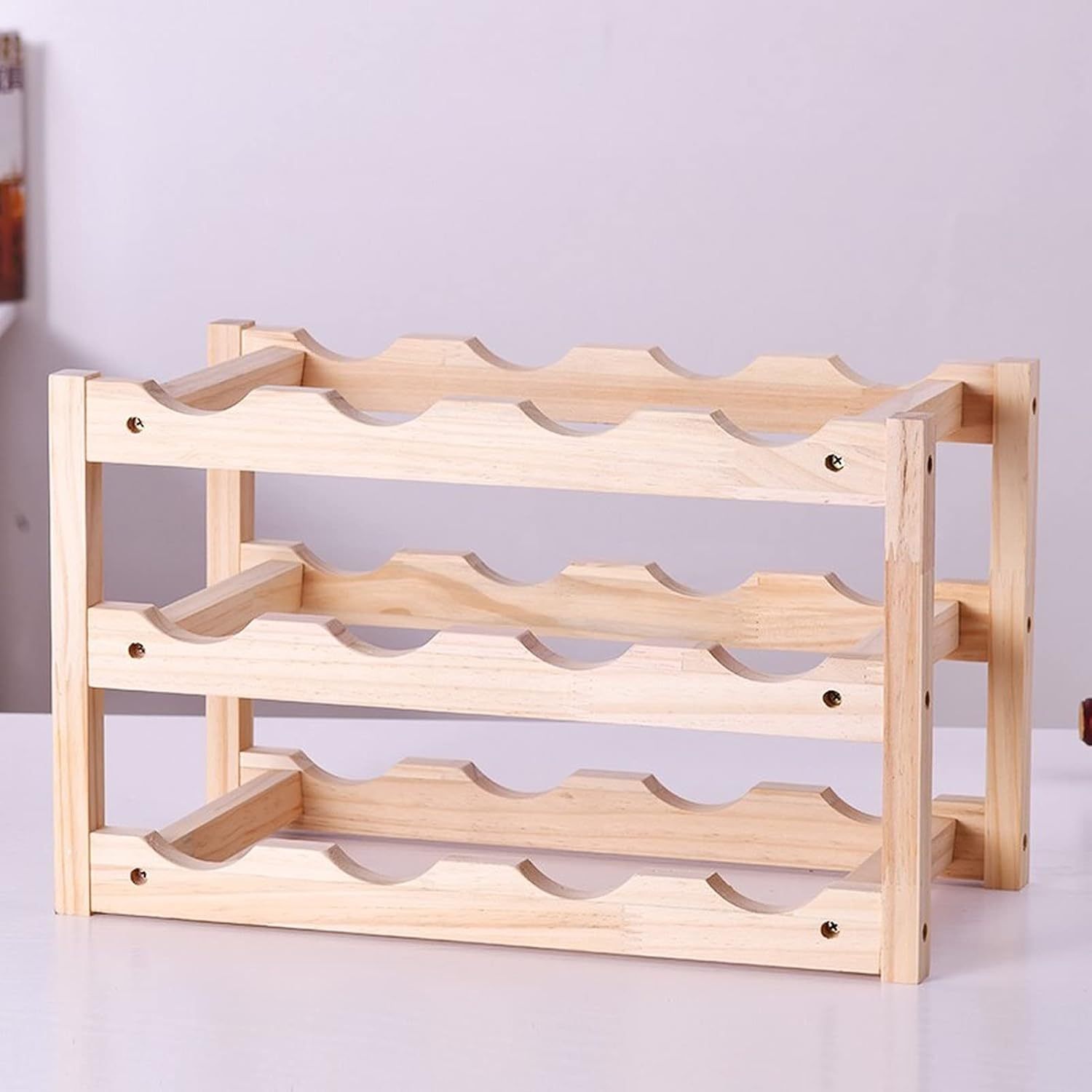 SYCARPET Stackable Solid Wood Wine Rack 3 Layers