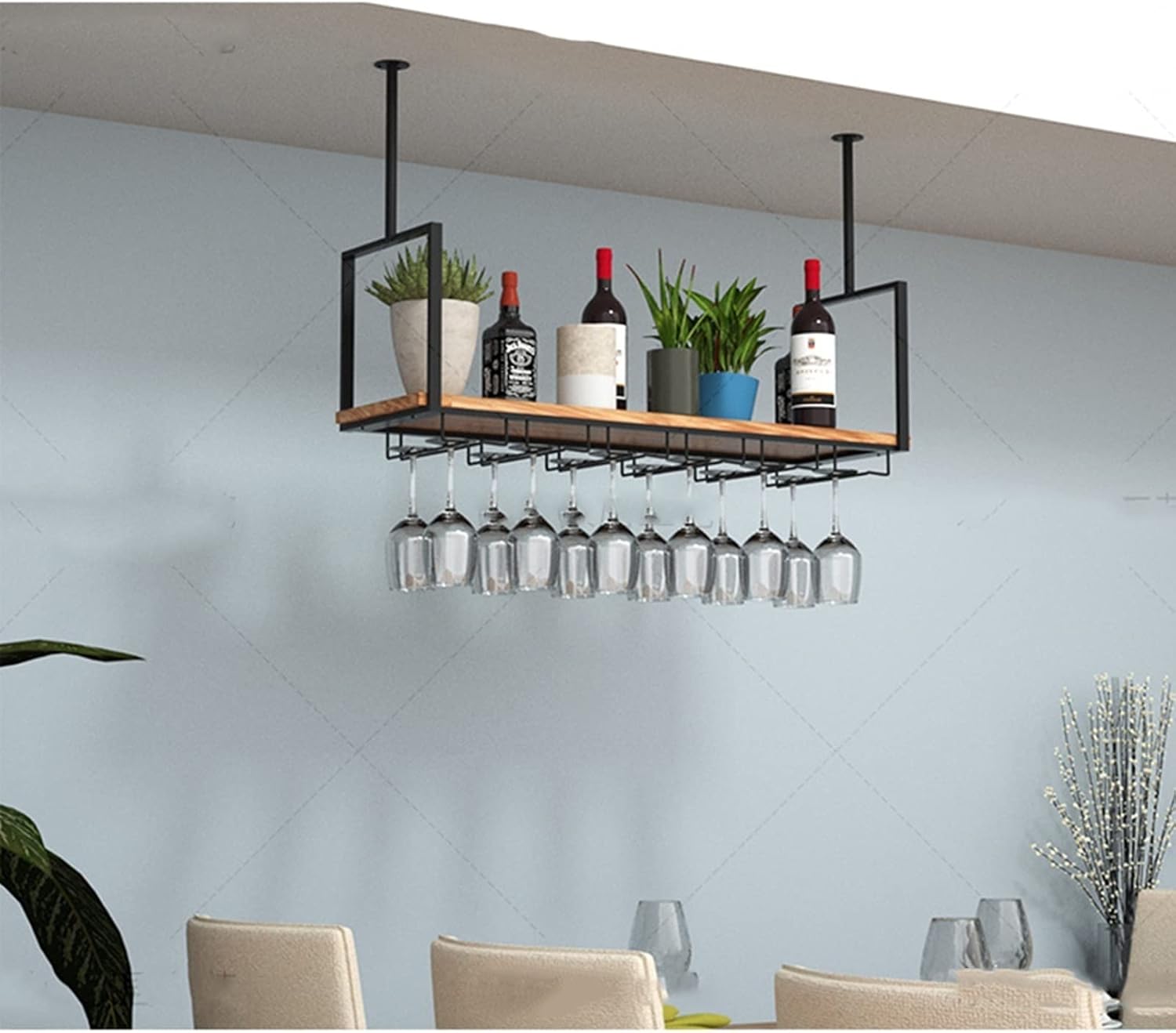 ZJDYDY Floating Ceiling Wine Glass Rack Wall Mounted Storage Shelf