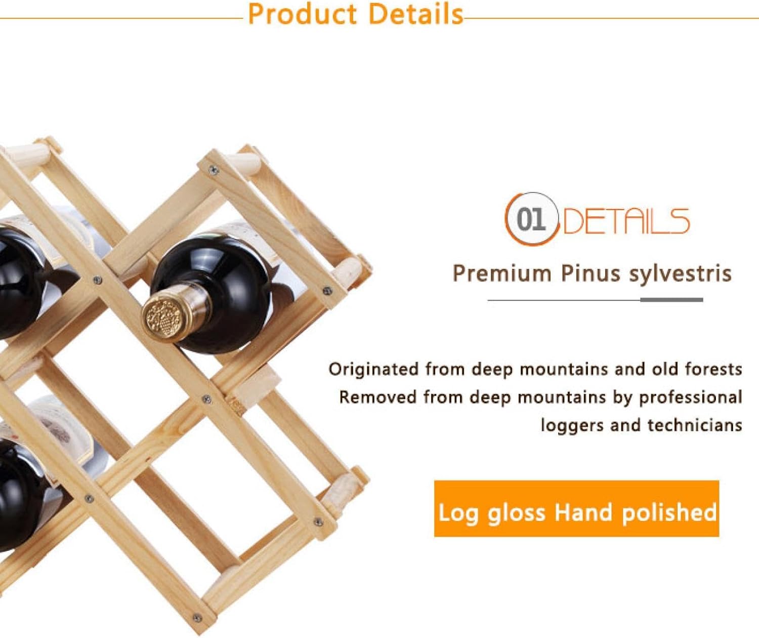 OWKAY Folding Wooden Wine Rack for 10 Bottles