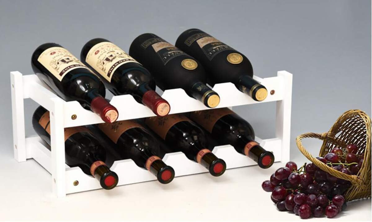 Kework Bamboo Wine Rack 8 Bottles Free Standing Storage Shelf White