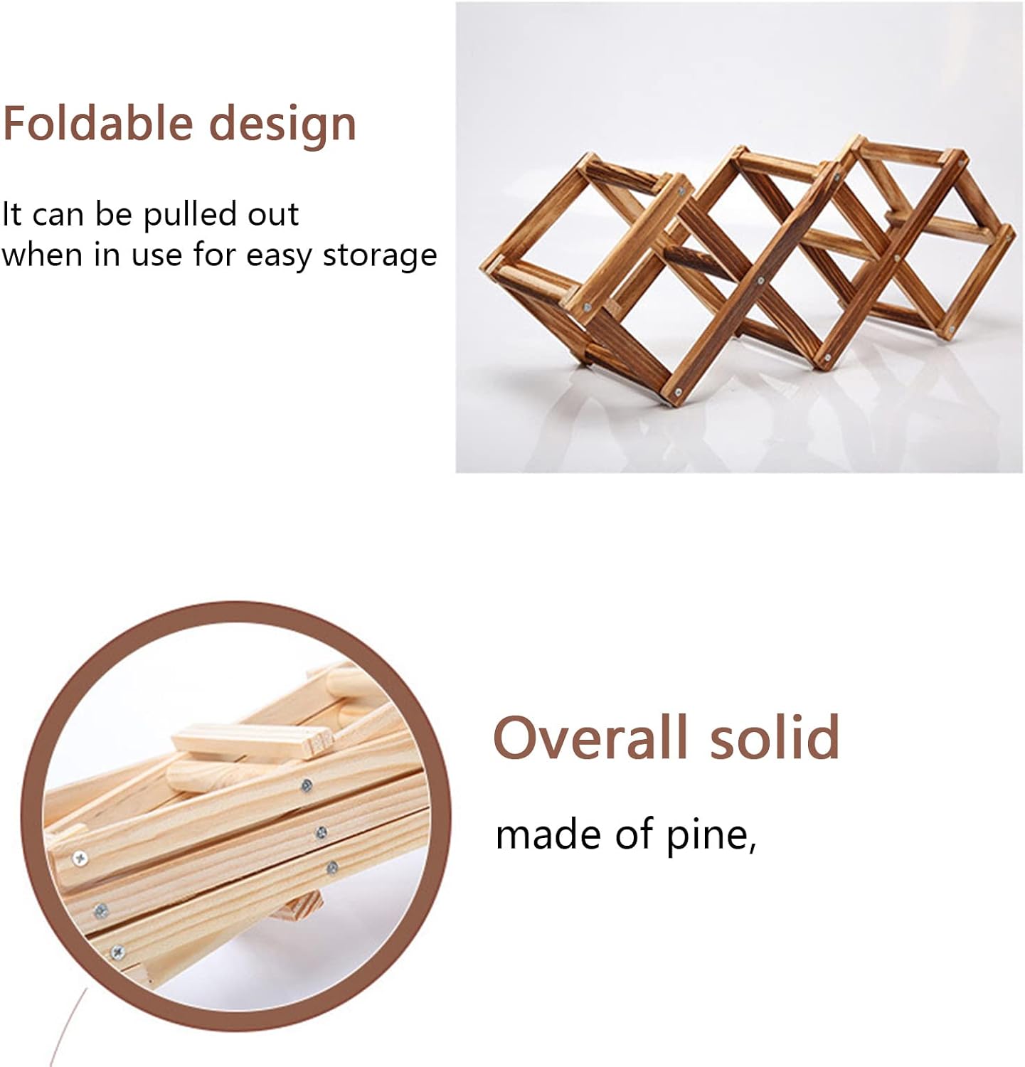 DASHADAO 3 Bottle Wine Rack Wooden Foldable Display Rack