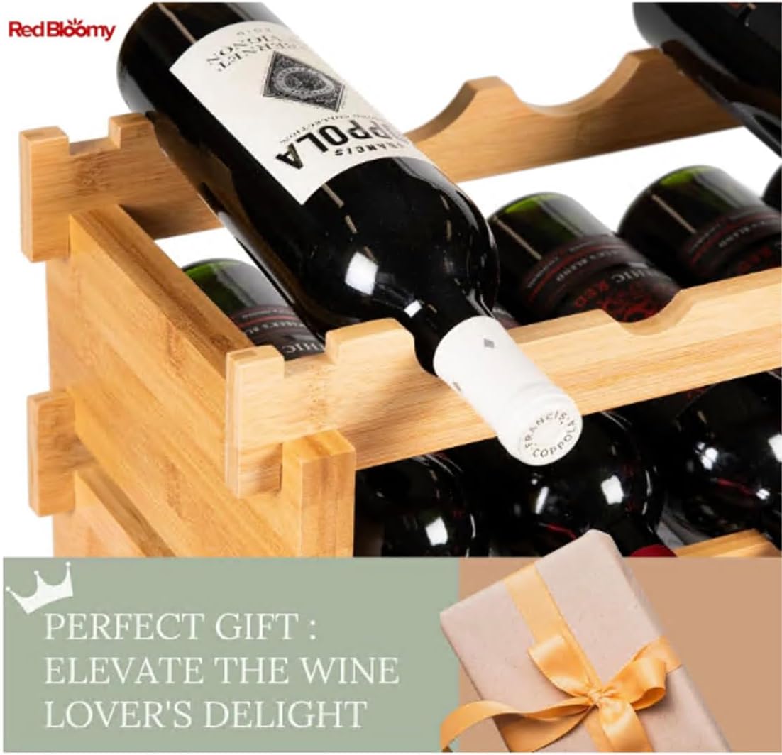 Red Bloomy Bamboo Stackable Wine Rack 72 Bottle