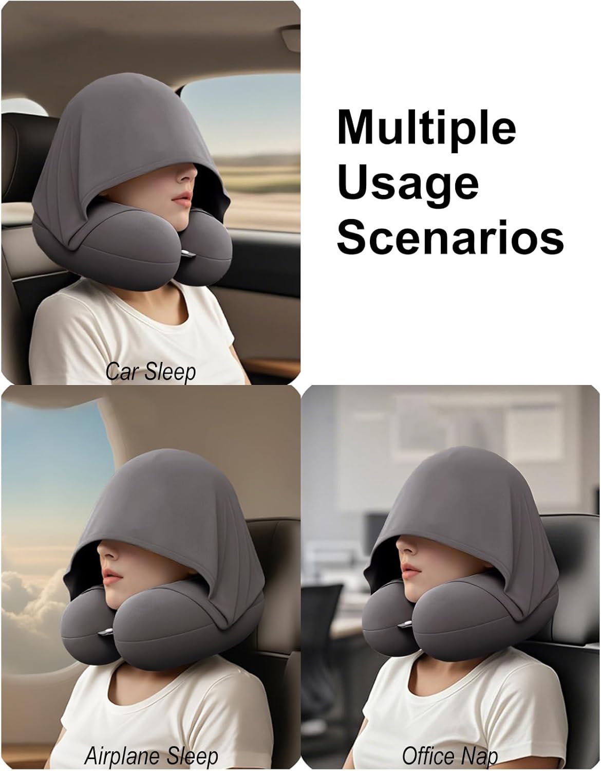 Neck Pillow with Shading Hood Breathable Fabric for Travel and Office