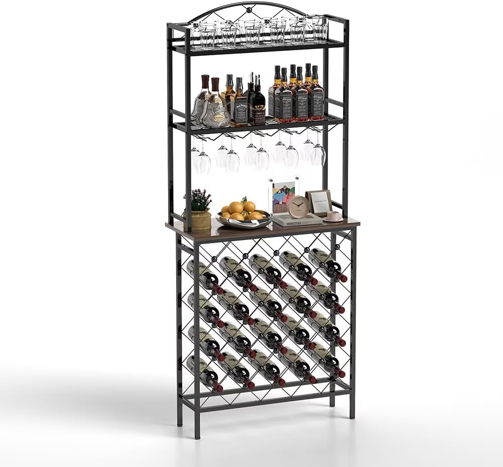 VOXIV 3-Tier Freestanding Wine Rack with Glass Holder