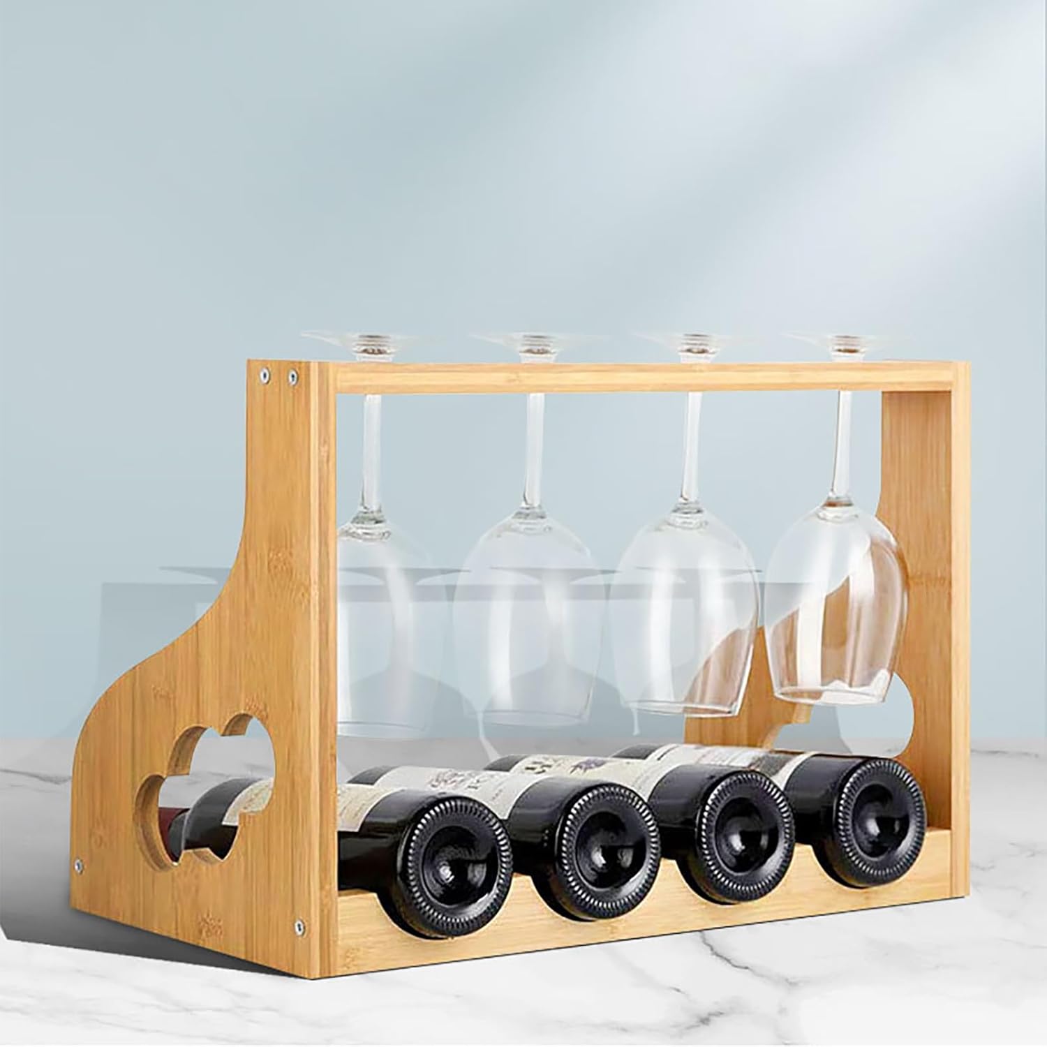Comepa 2-Tier Wine Rack with 4 Bottles Natural Wood