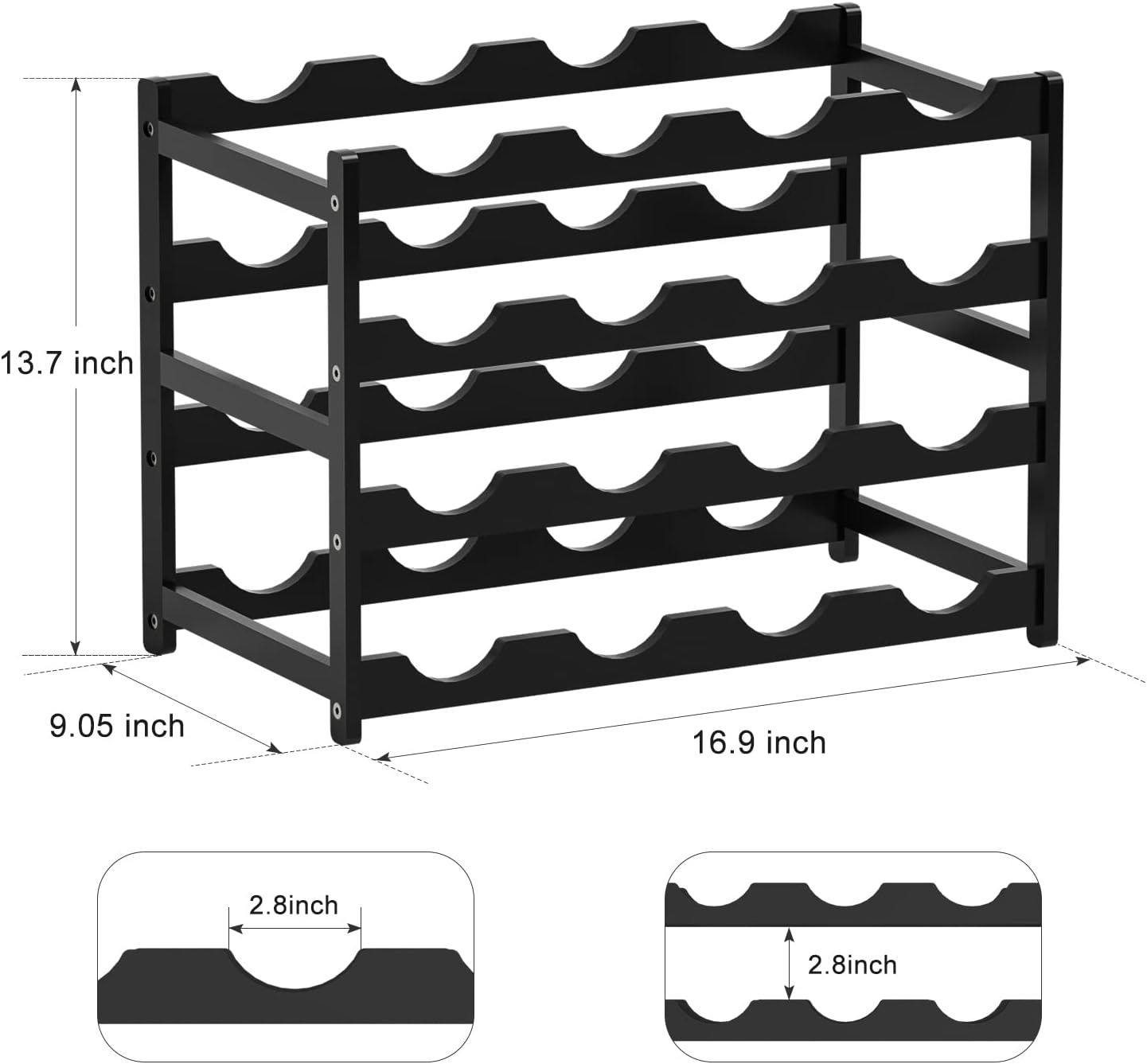 Ruichang 4-Tier Bamboo Wine Rack - 16 Bottle Capacity 1