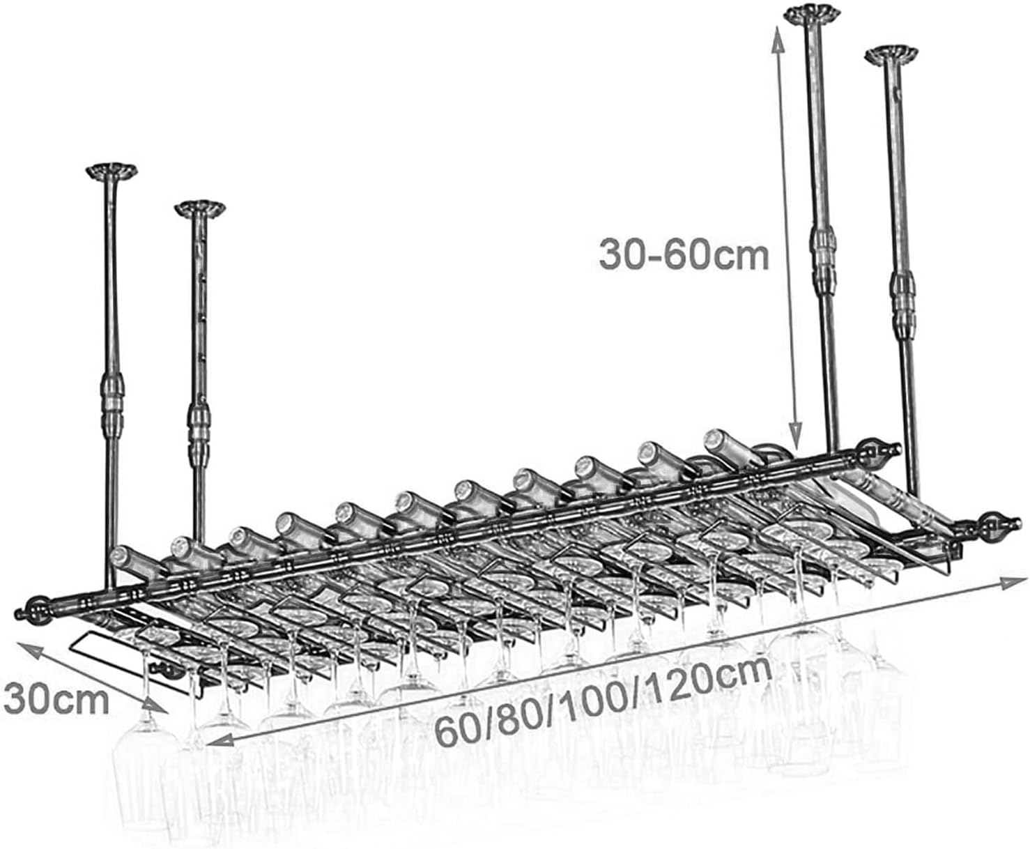 ULAINE Metal Ceiling Wine Rack with Adjustable Height