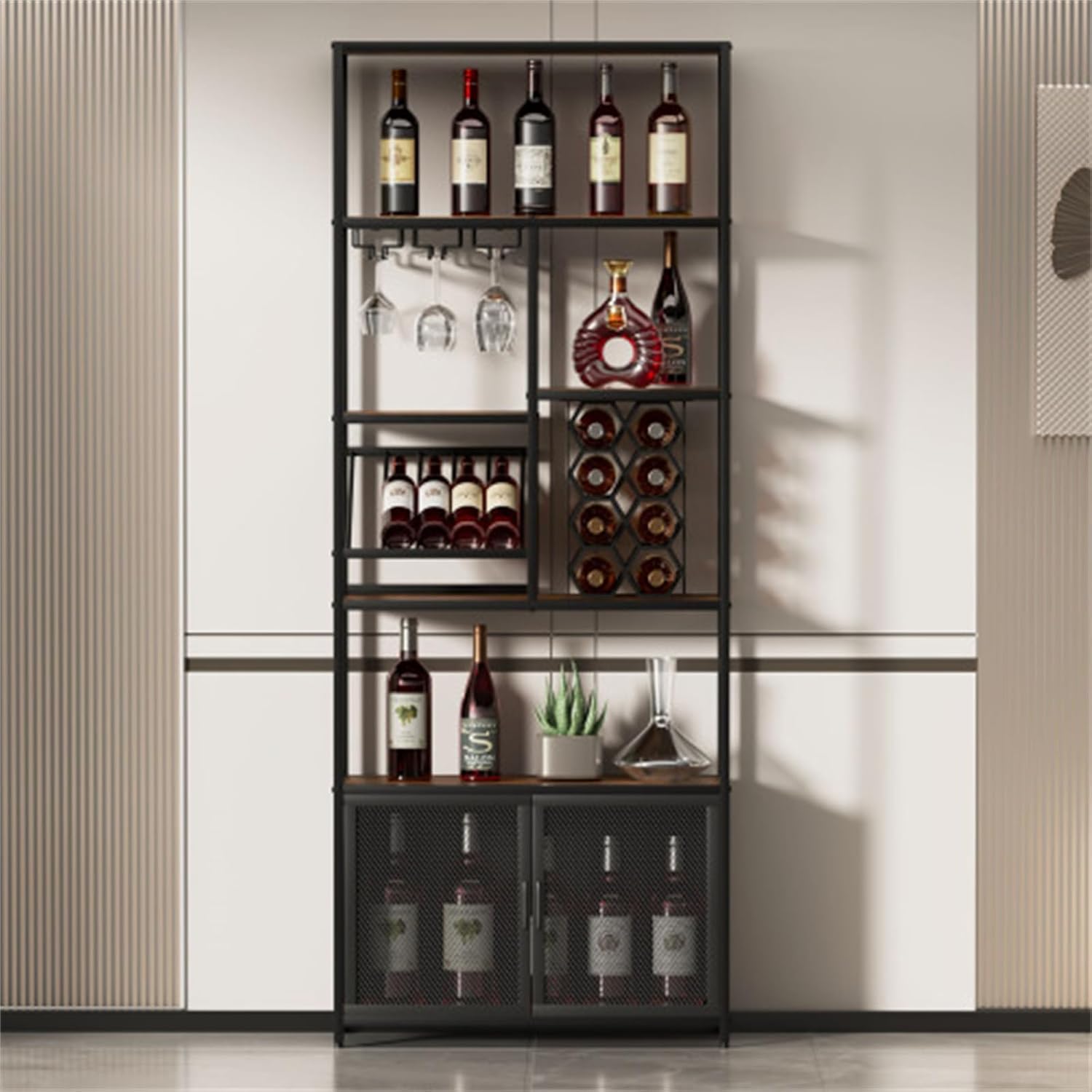 827 Inch Freestanding Wine Rack with 5 Tiers and Glass Shelf
