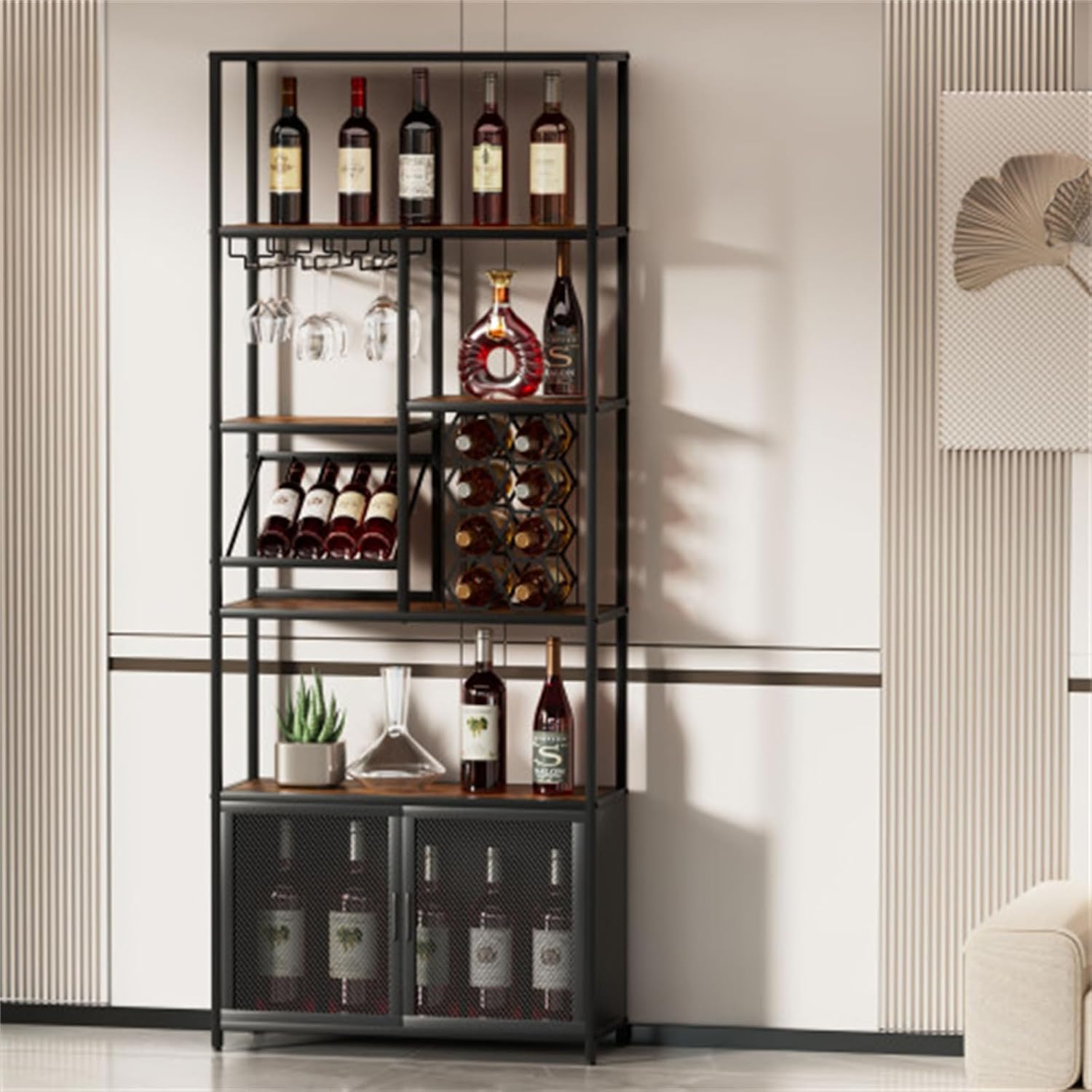 827 Inch Freestanding Wine Rack with 5 Tiers and Glass Shelf
