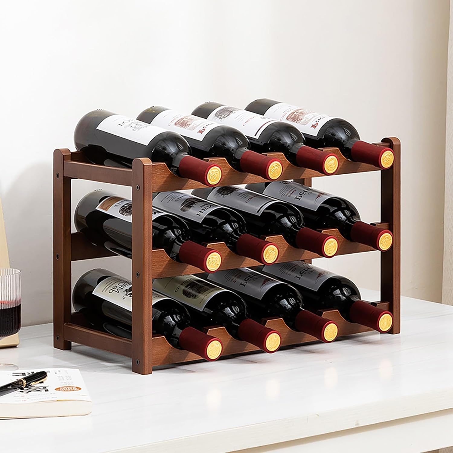 Comepa Bamboo Wine Rack 4-Tier 16-Bottle Storage