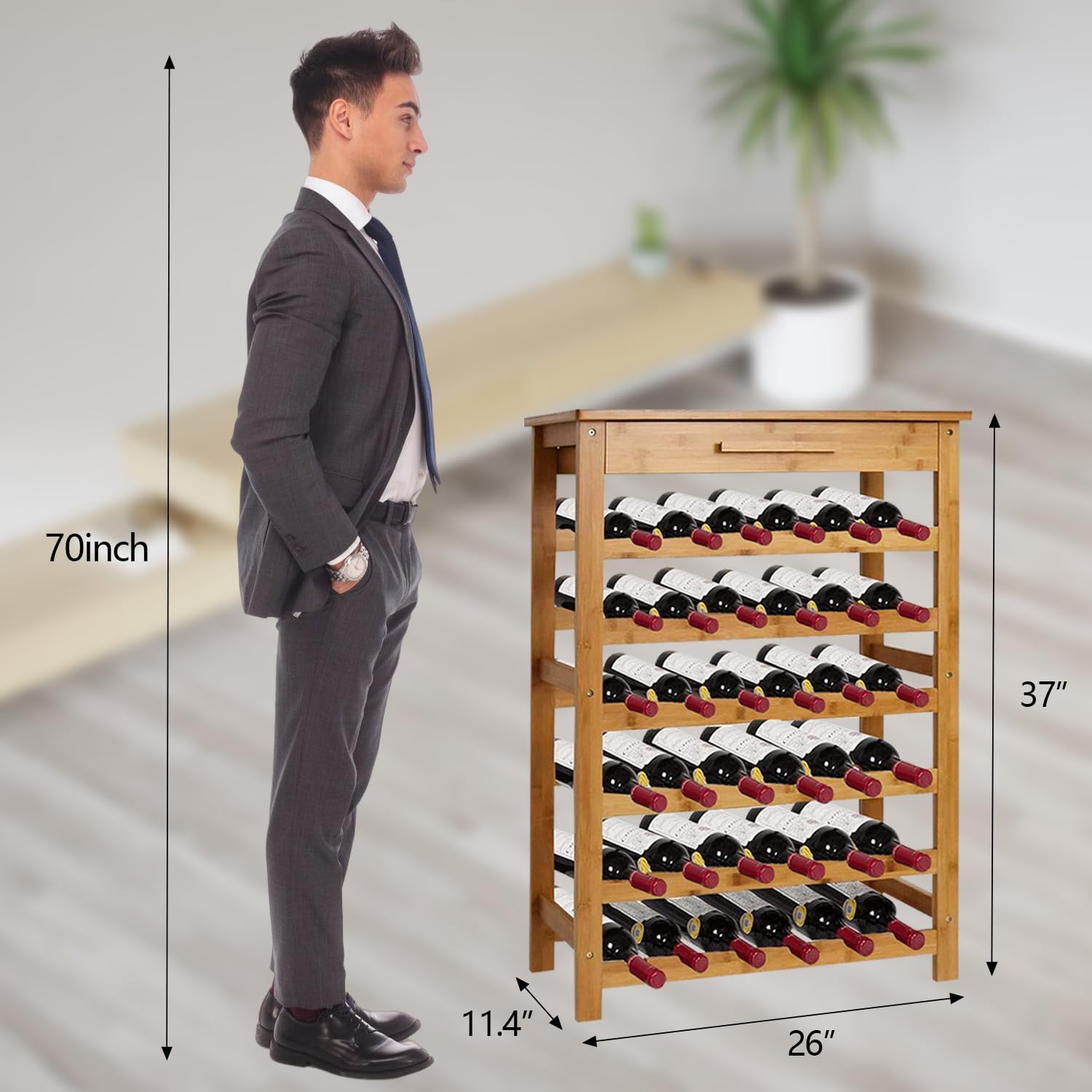 Kinsuite Bamboo Wine Rack 36 Bottle Storage Display Shelves
