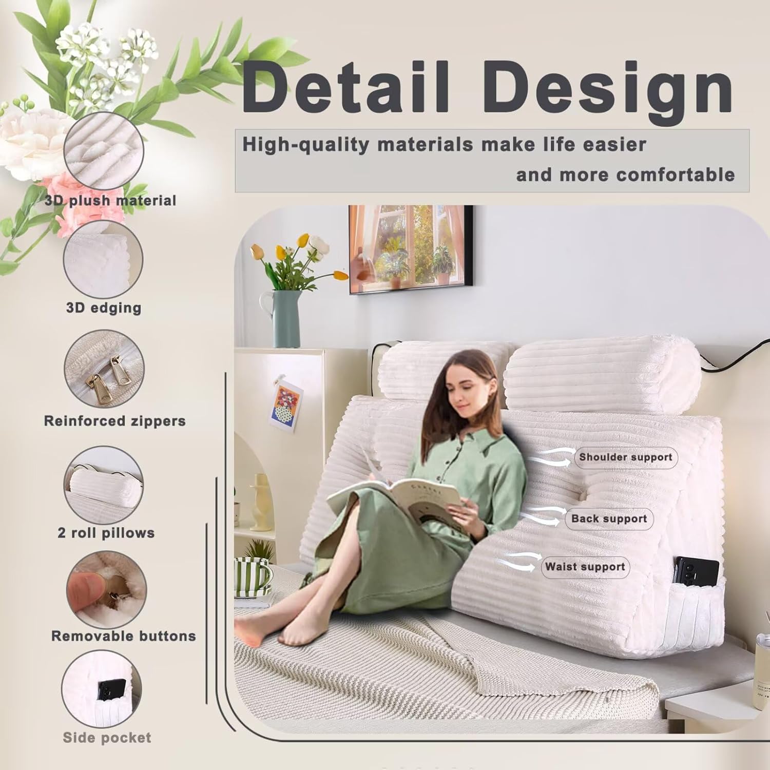 Lovehavren Headboard Pillow - Beige California King