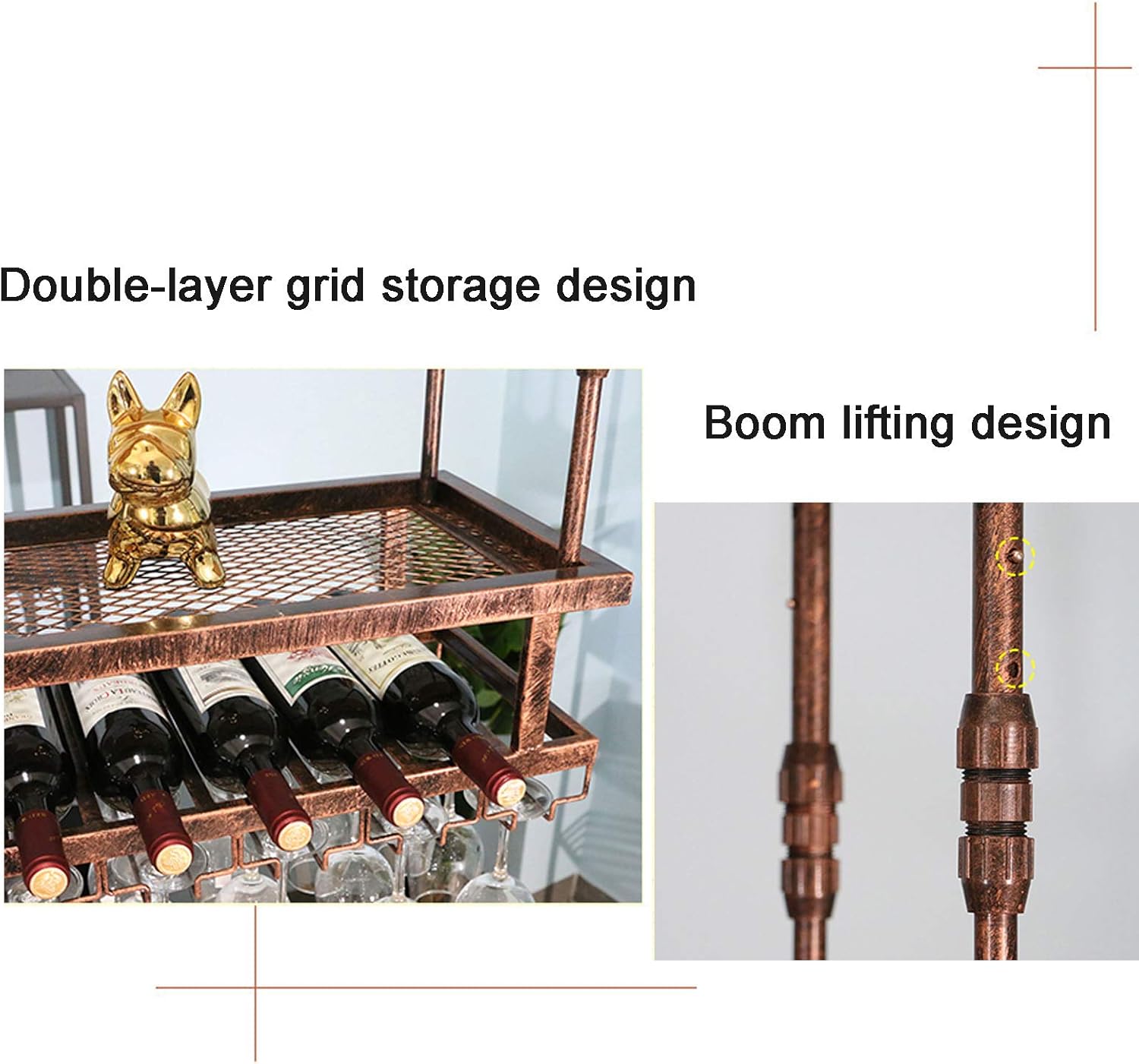 Industrial Hanging Wine Rack with 2-Layer Metal Design