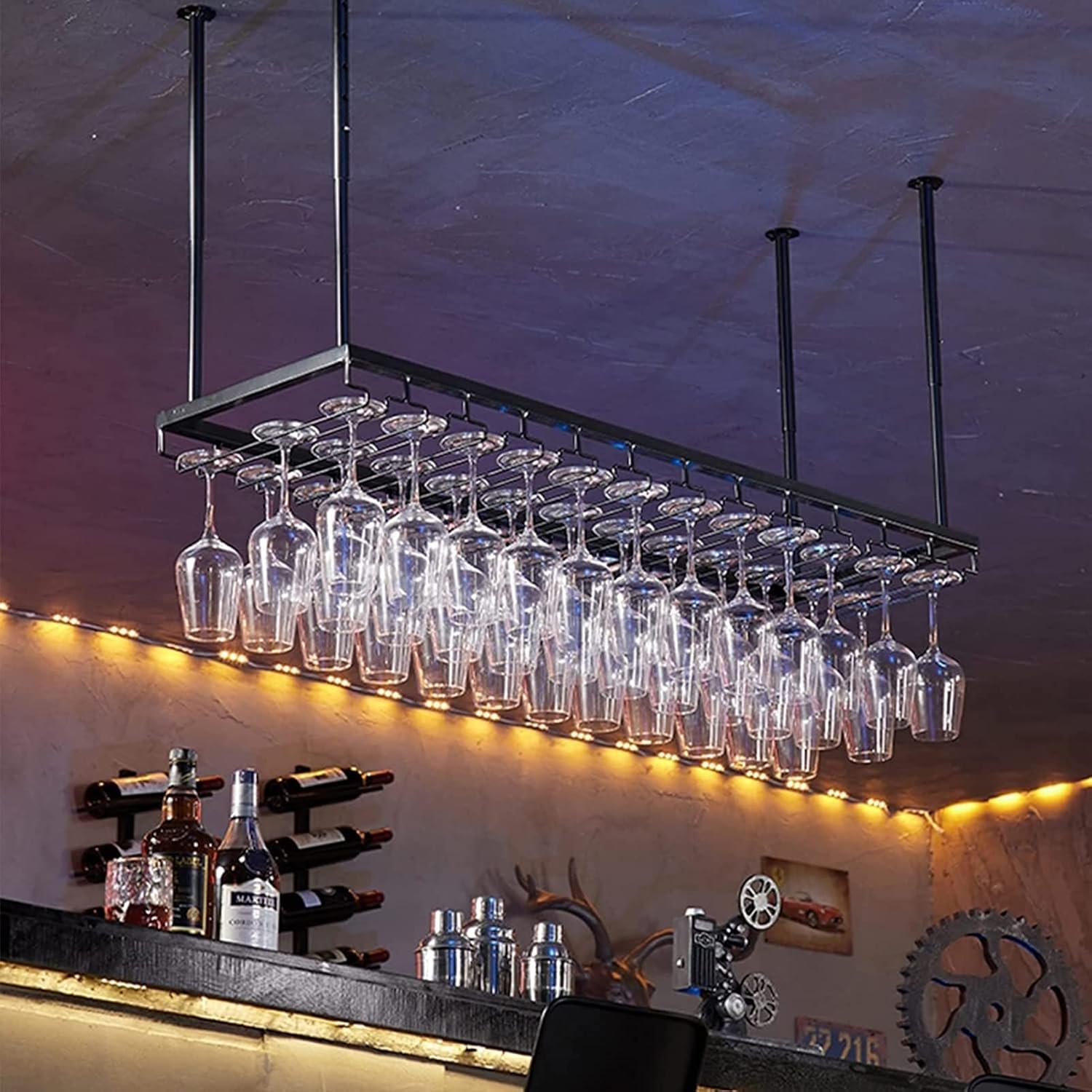 Adjustable Wall-Mounted Wine Glass Rack Black 120Cm