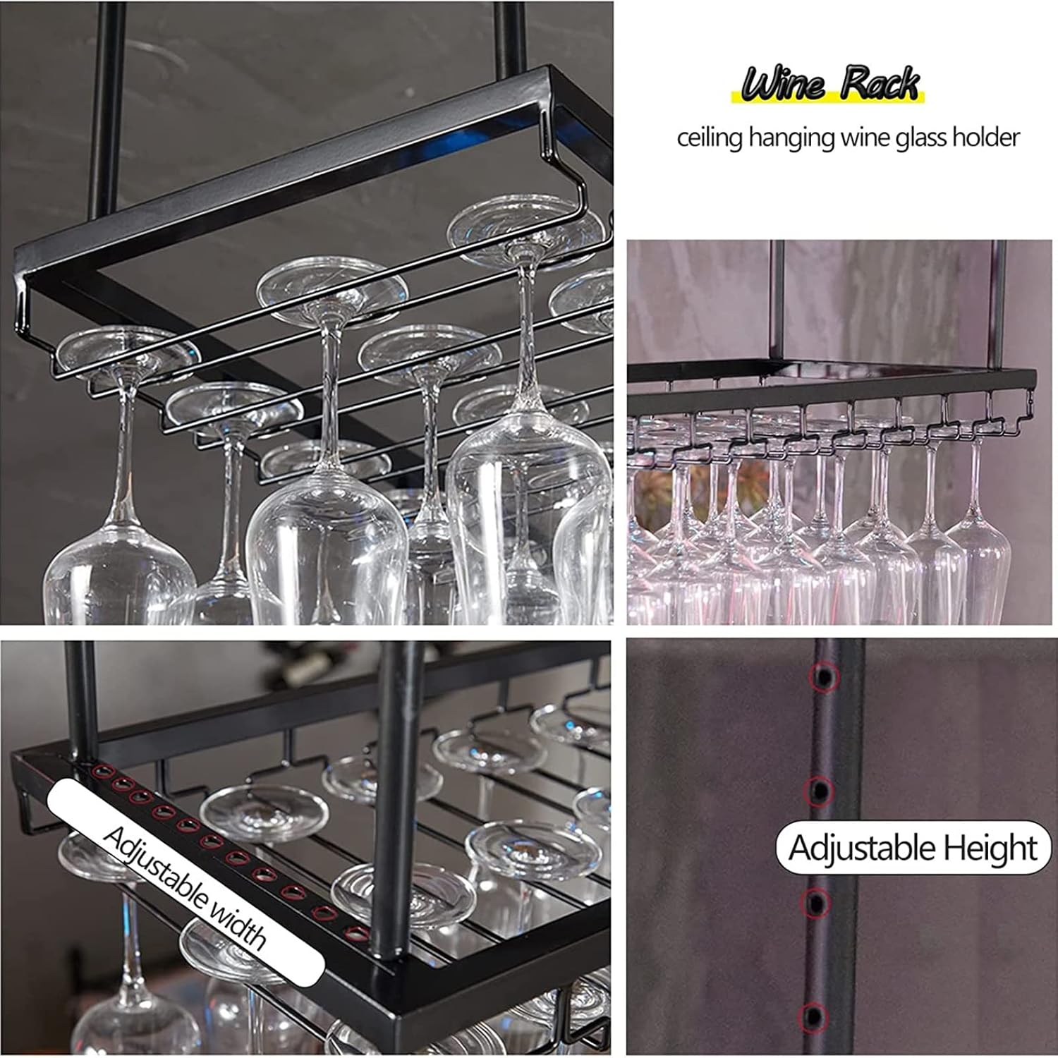 Adjustable Wall-Mounted Wine Glass Rack Black 120Cm