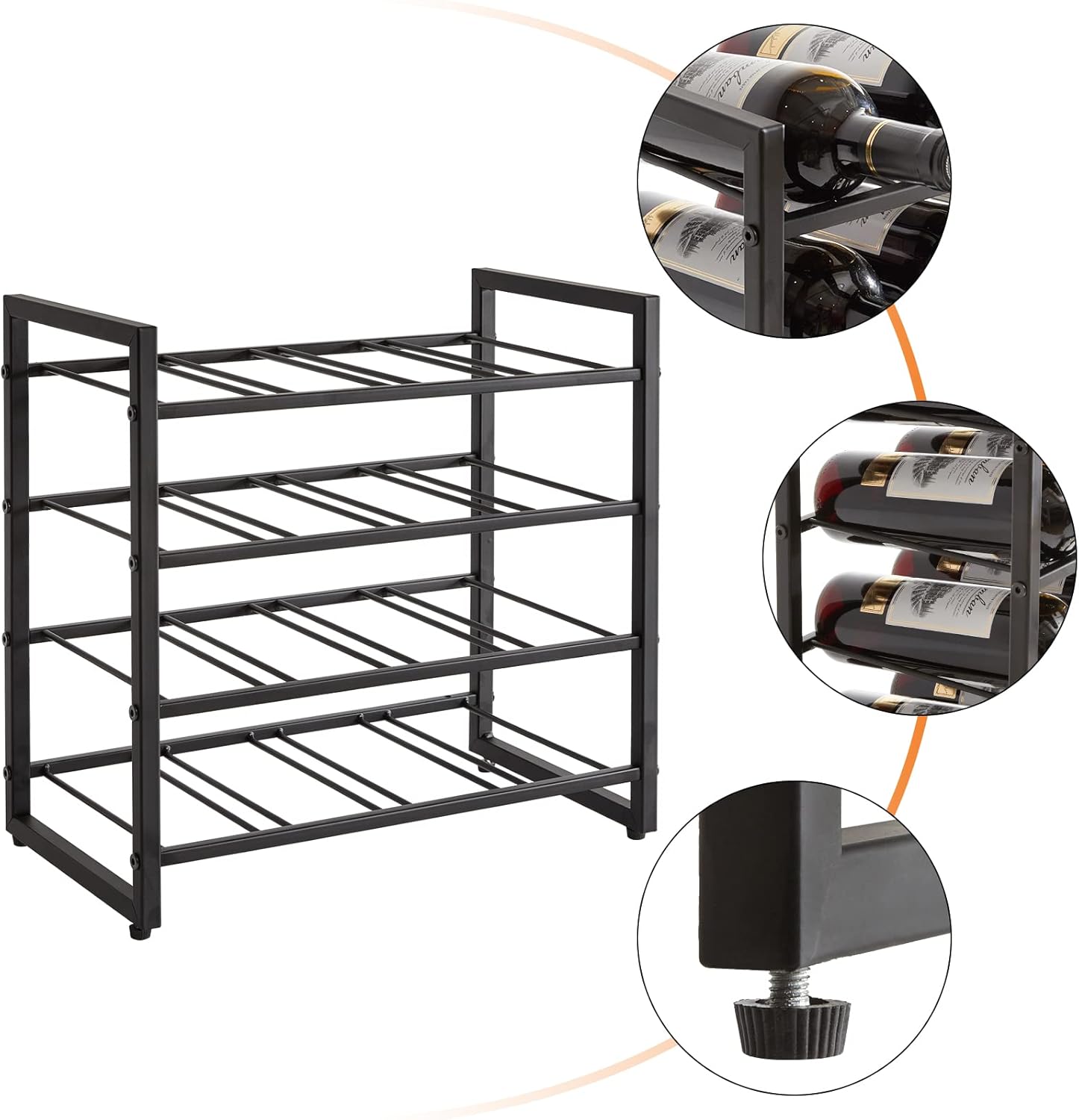 IBUYKE 4 Tier Metal Wine Rack 16 Bottle Capacity Black