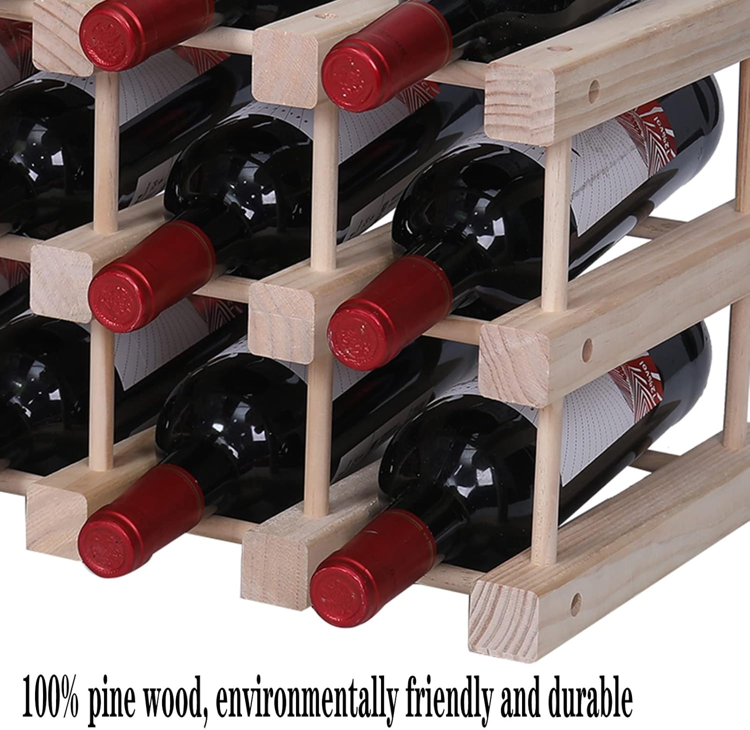 FDHUIJIA 15 Bottle Freestanding Wine Rack Wooden