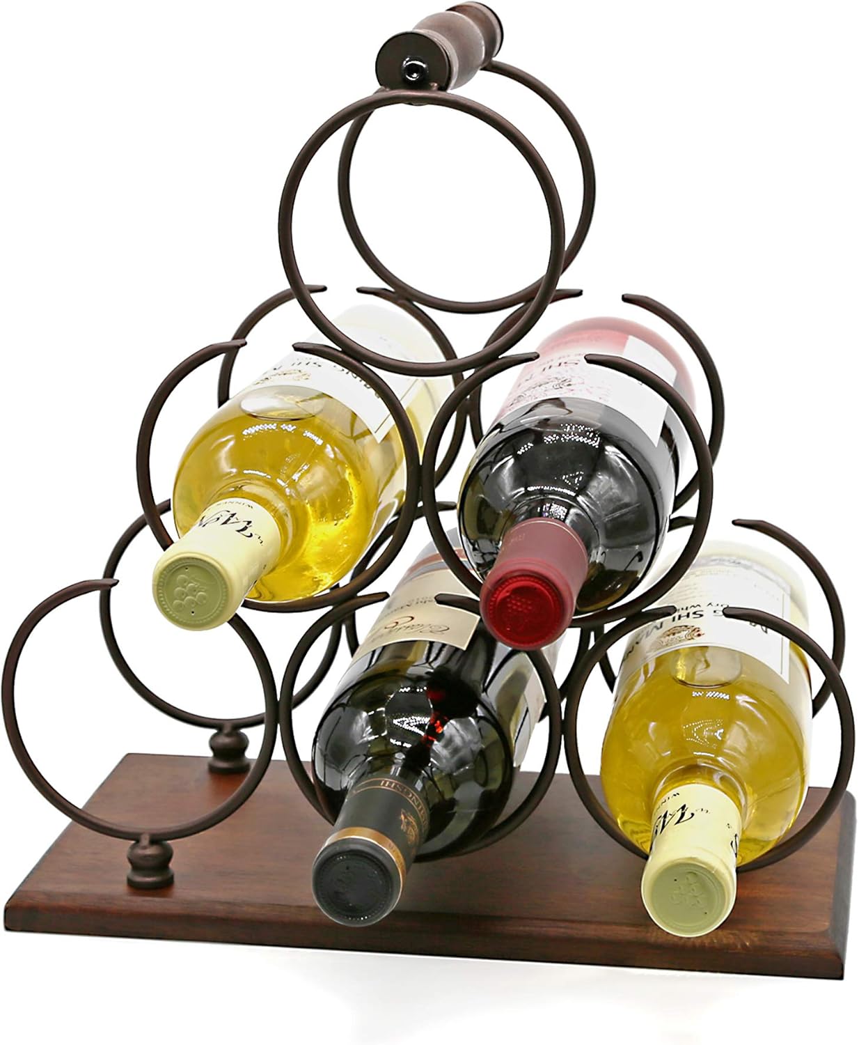 ALLCENER 6-Bottle Countertop Wine Rack with Copper Wood