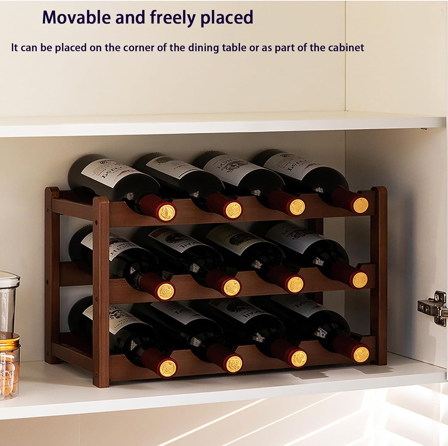 JSWHYBD Bamboo Wine Rack 15-Bottle Freestanding Storage
