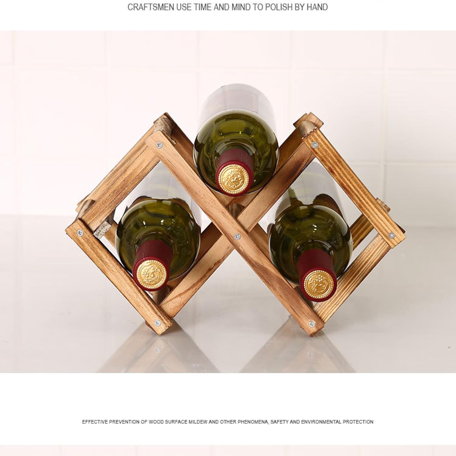 OWKAY Folding Wooden Wine Rack for 10 Bottles