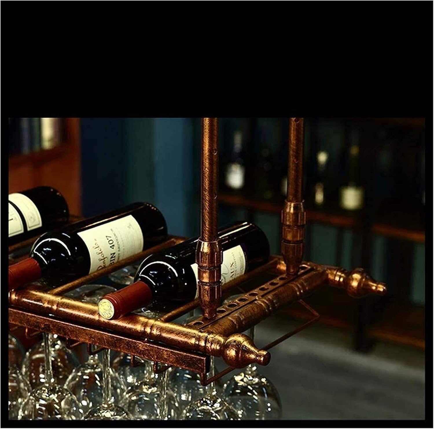 Suuim Hanging Wine Rack with Glass Holder and Shelf