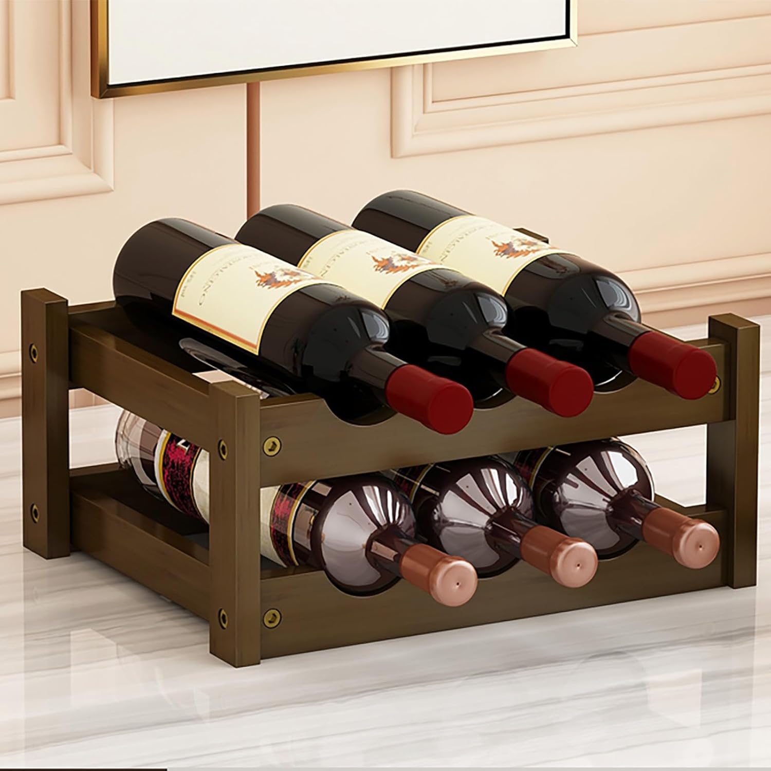 COmepa Freestanding Bamboo Wine Rack 8 Bottle 2 Tier