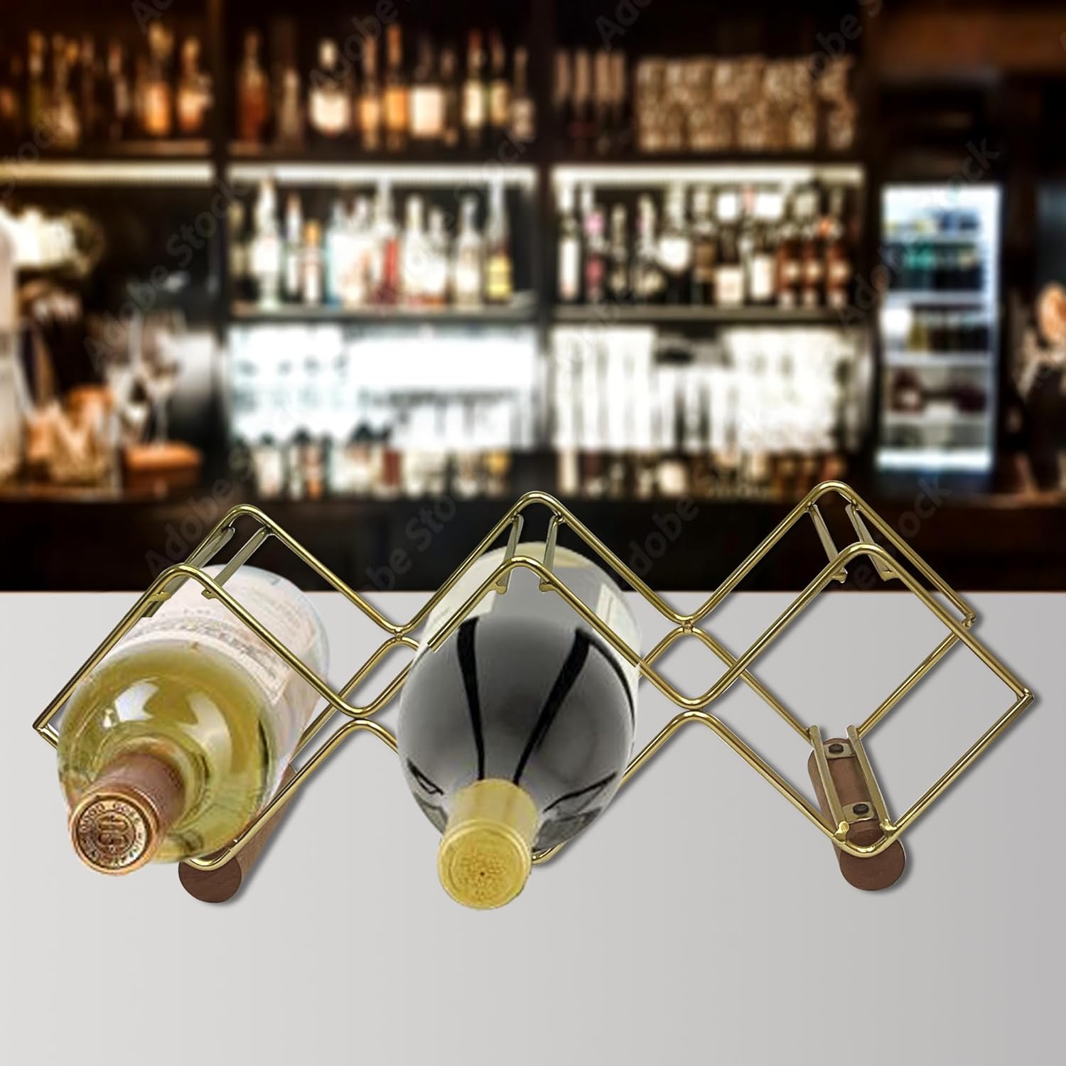 Nu Steel 5 Bottles Tabletop Wine Holder with Gold Finish 1