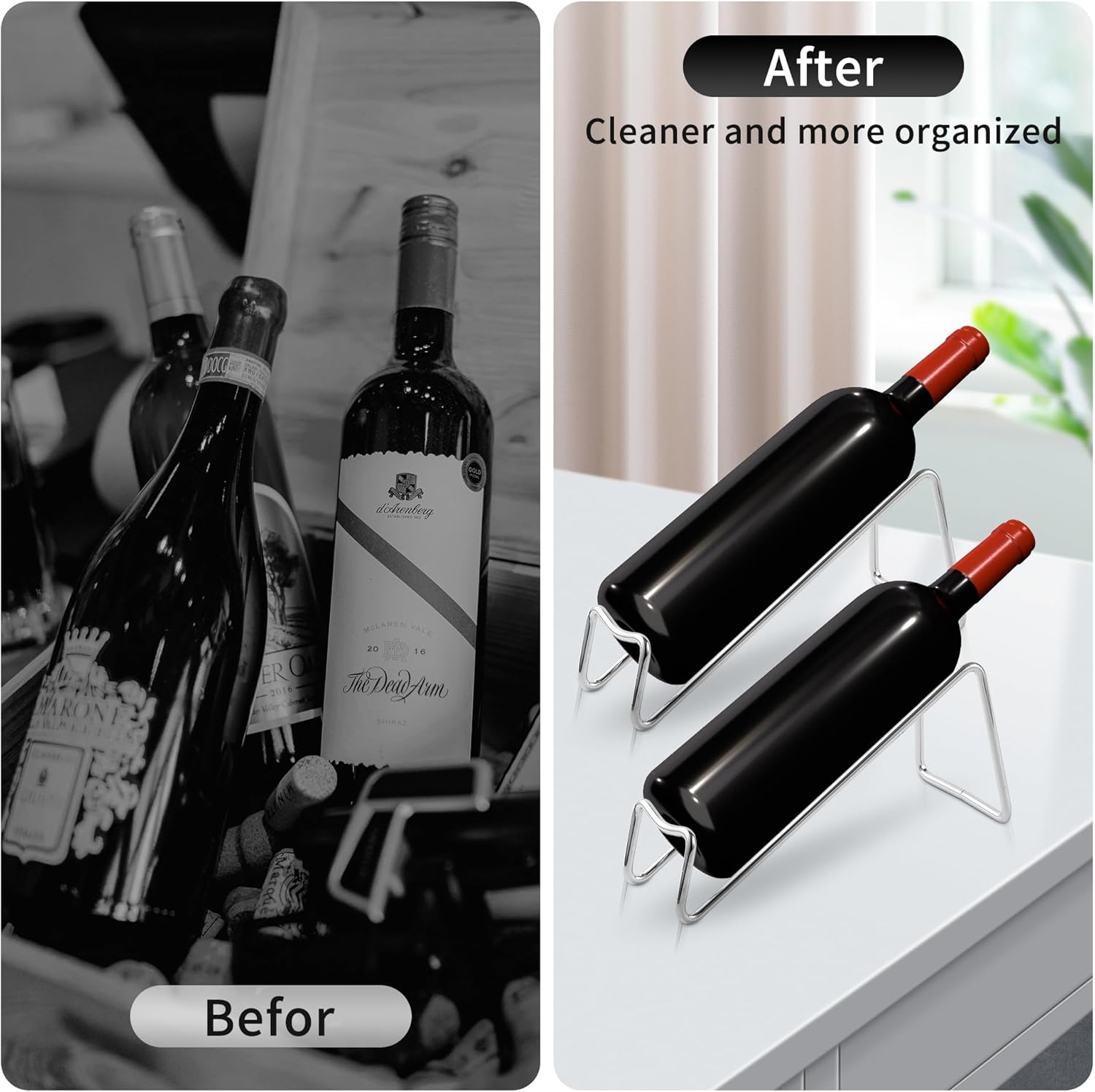 TONLEA 2 Pcs Tabletop Wine Rack Metal Wine Bottle Holder Silver