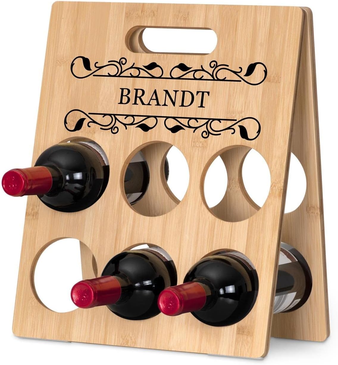 Maverton Personalized Wine Rack - 6 Bottle Wooden Stand for Him